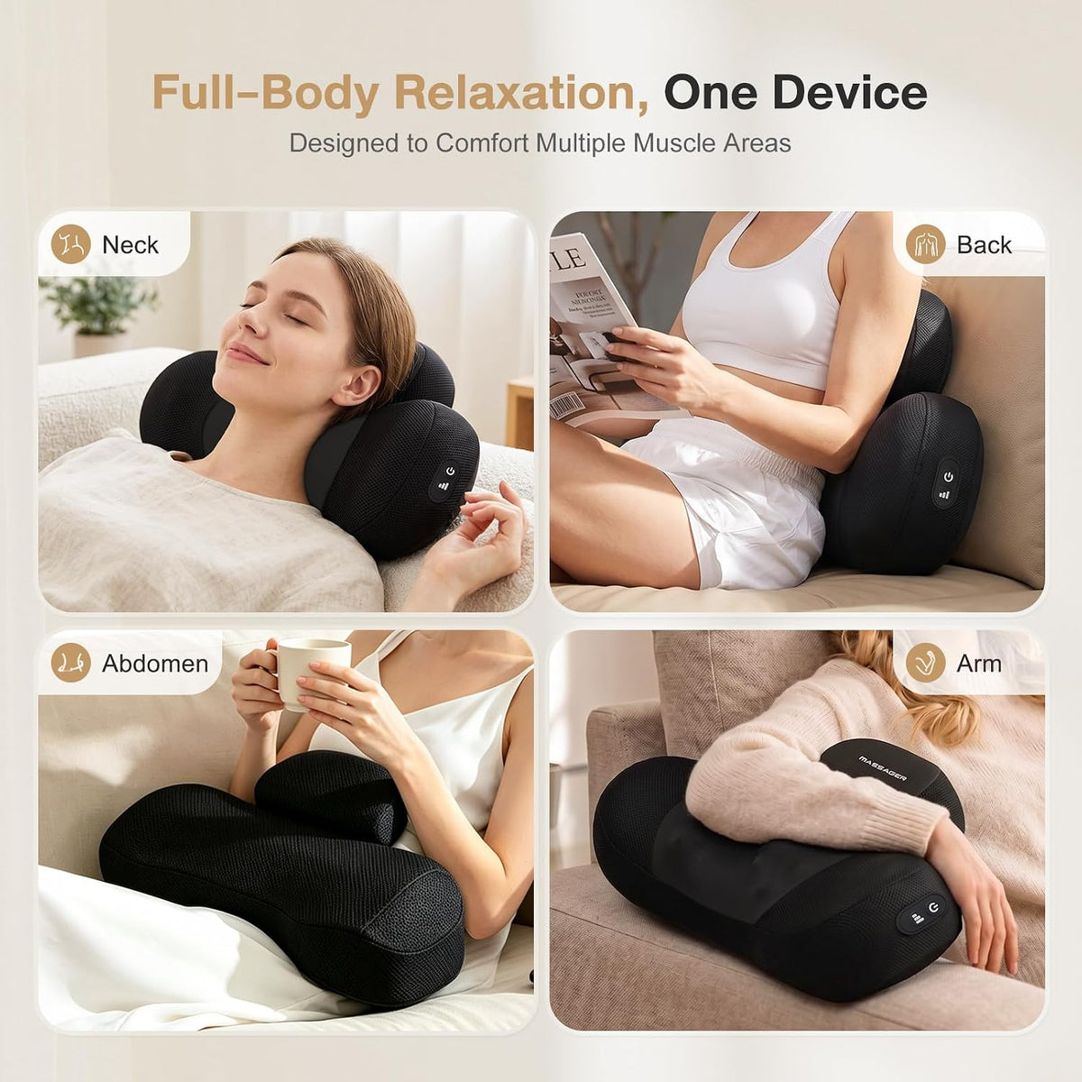Masajeador de cuello Shiatsu 3 en 1 mejorado con calor para aliviar...