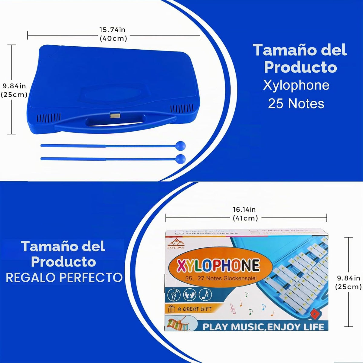 EASTROCK 25 Notas Xilófono Profesional Glockenspiel con Caja Azul O...