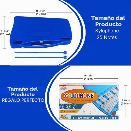 EASTROCK 25 Notas Xilófono Profesional Glockenspiel con Caja Azul O...