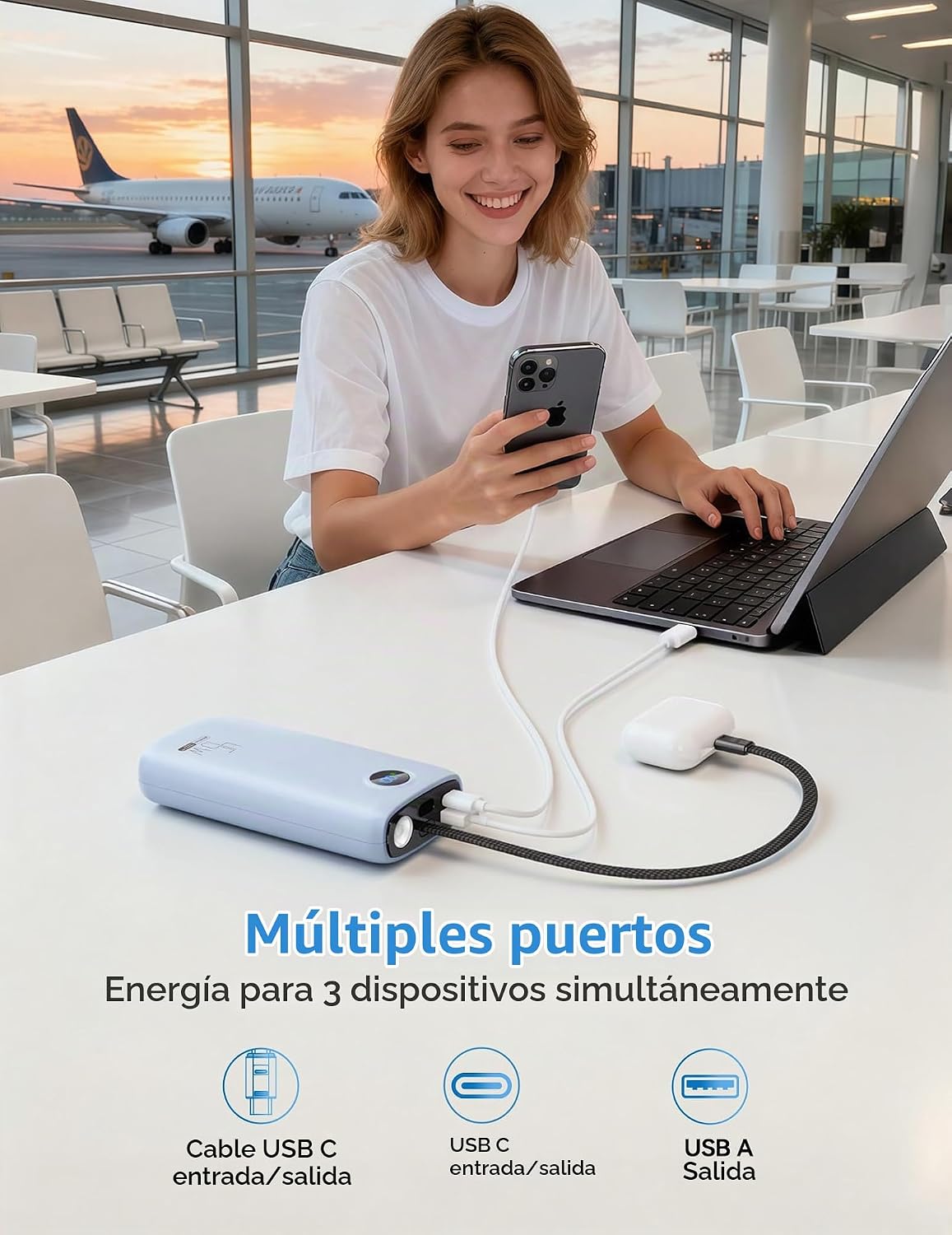 DIAMUAR Cargador portátil 20000mAh 45W, construido en cable USB C,...