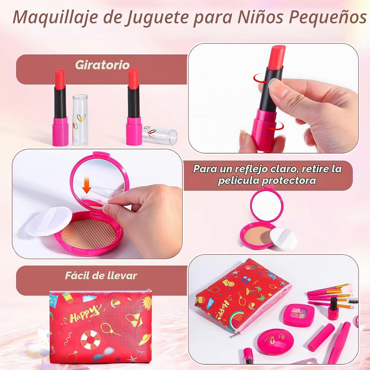 Kit de maquillaje para niñas pequeñas, juego de maquillaje para niñ...