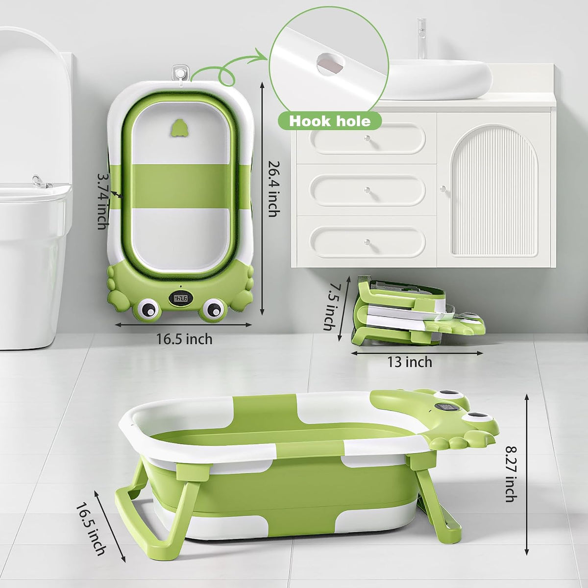 Bañera plegable para bebés recién nacidos con termómetro y cojín fl...