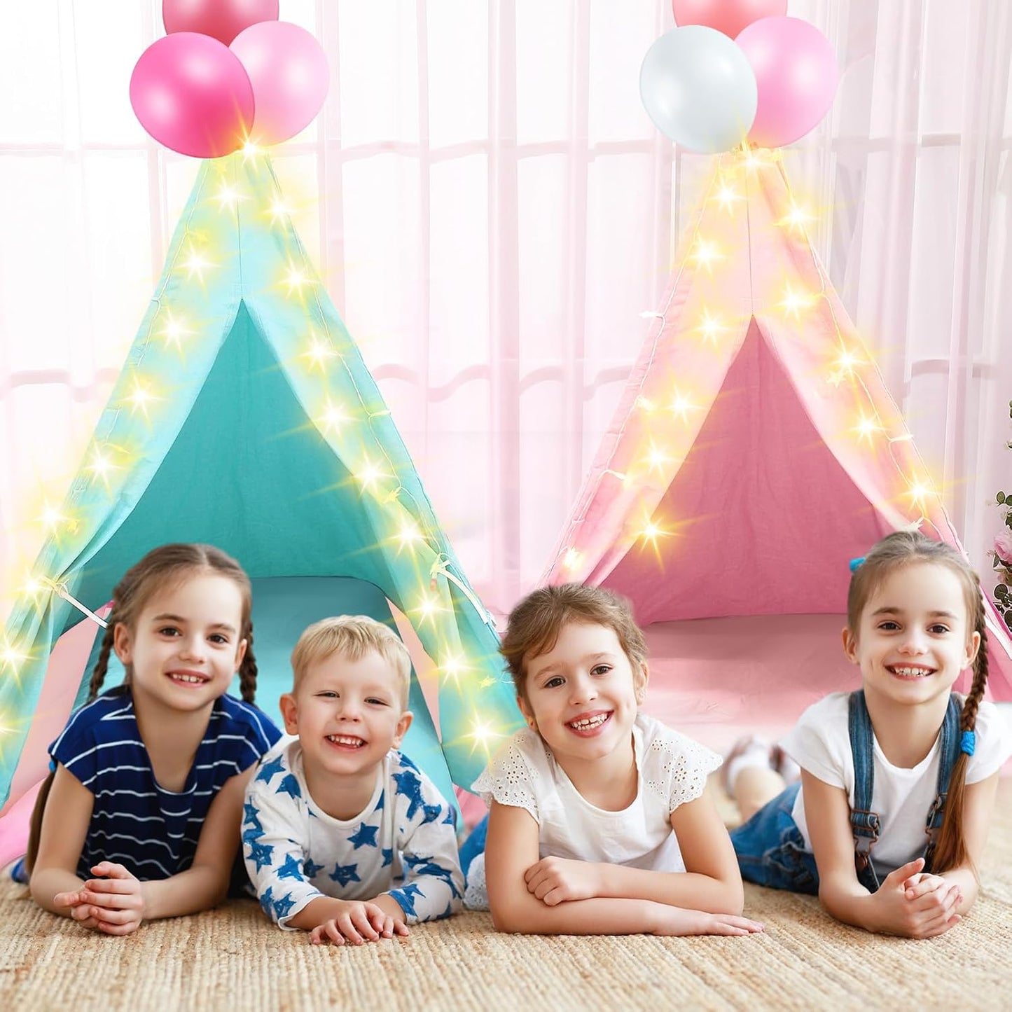 Lemosae Paquete de 4 Carpas Tipi para Niños Fiesta de Pijamas con C...