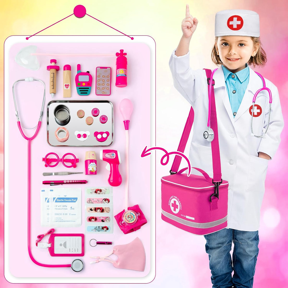 EFO SHM Kit médico para niños y niñas, 34 piezas para niños pequeño...