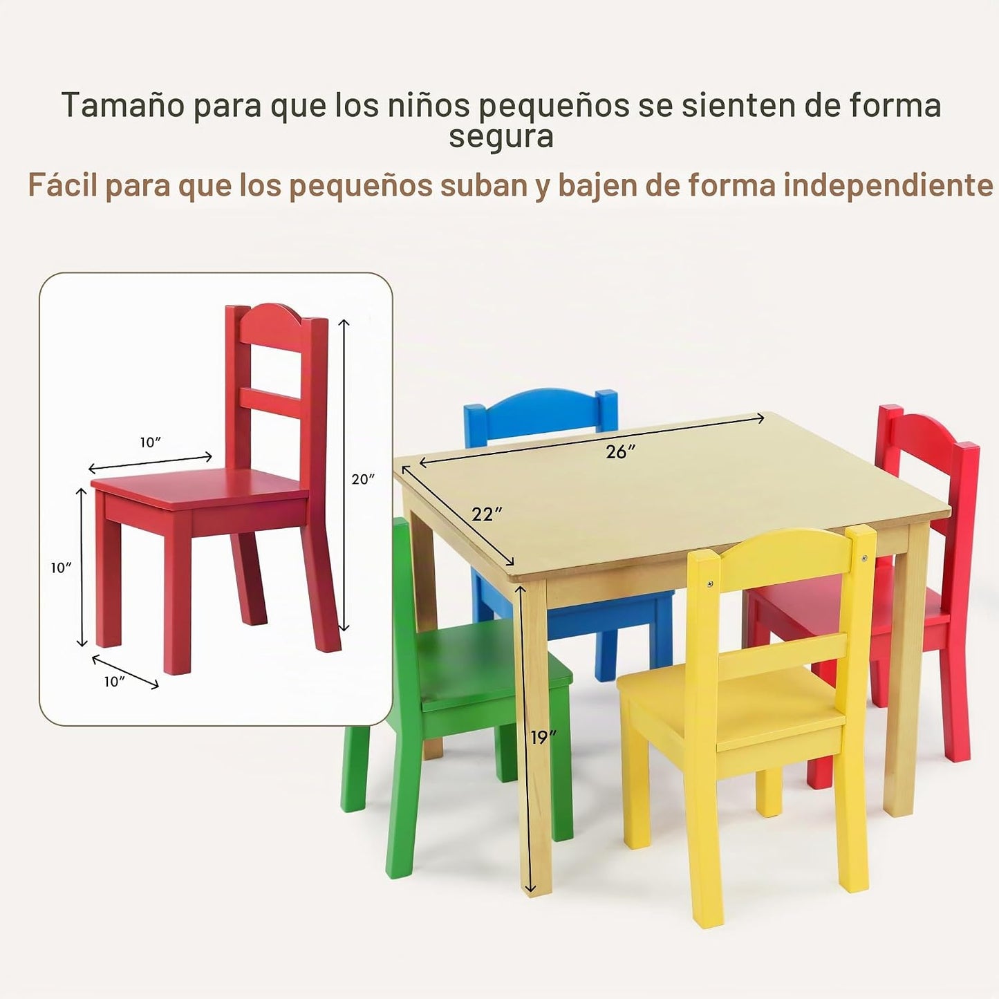Humble Crew Juego de mesa y 4 sillas de madera para niños, natural\...