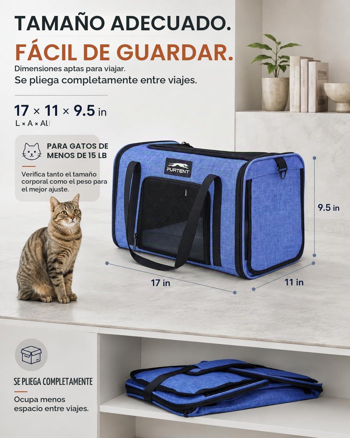 Transportador de mascotas de 17 x 11 x 9.5 pulgadas, aprobado por a...