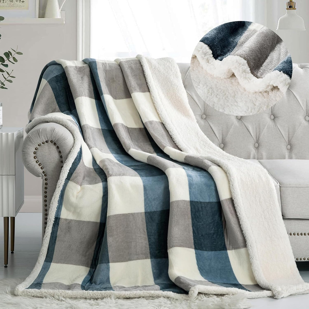 PU MEI Manta de forro polar Sherpa reversible de 60" x 80"...