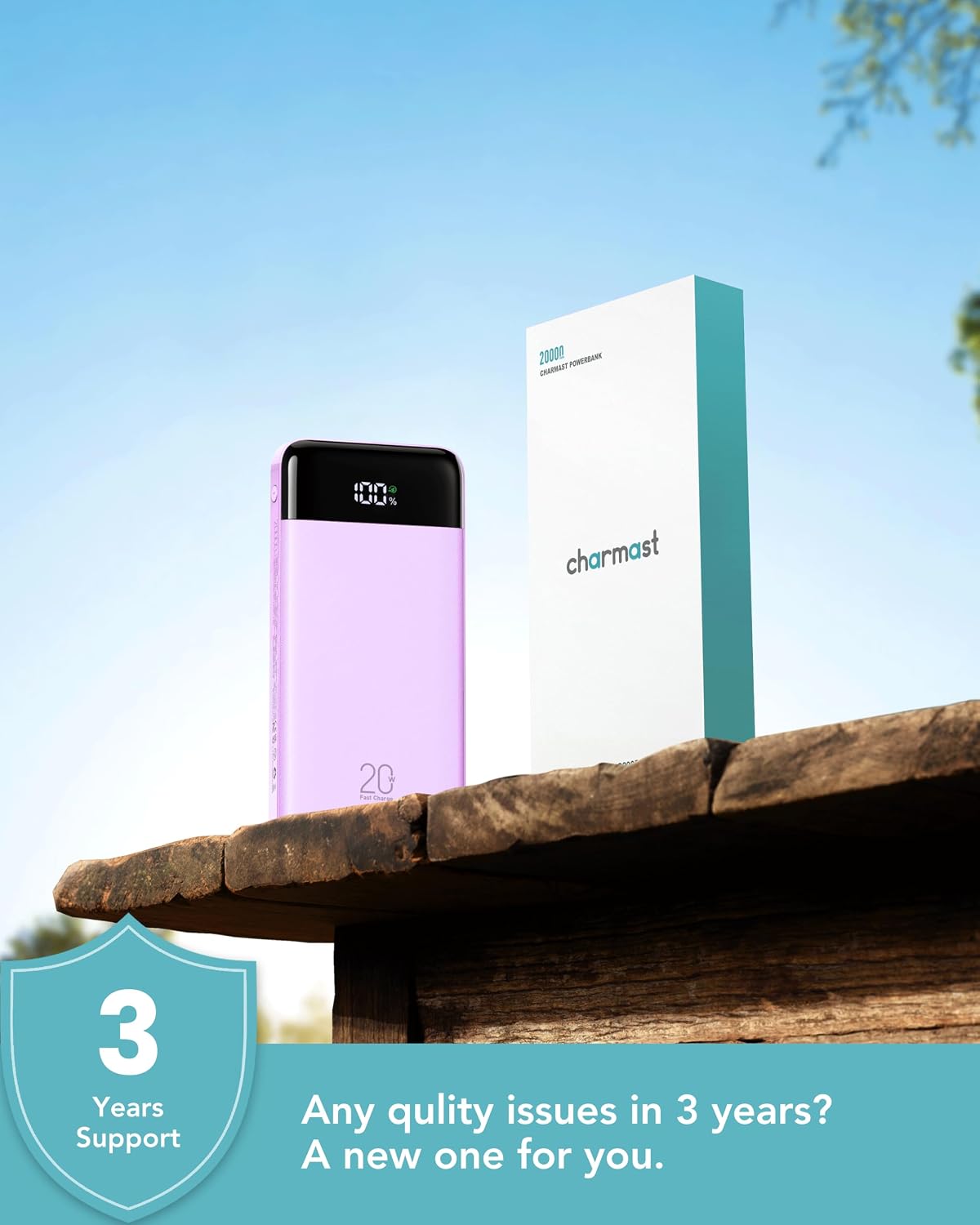 charmast Cargador portátil de 20000 mAh con cables integrados, carg...