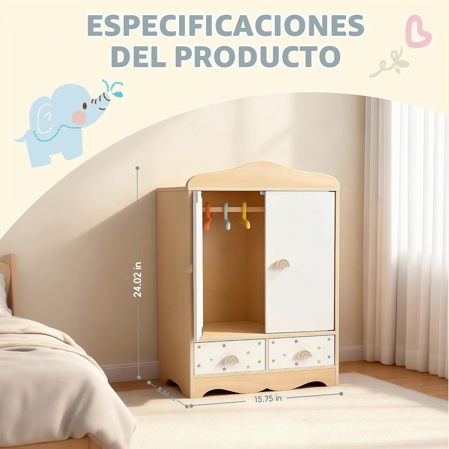 Freniland Armario de madera para muñecas, armario de madera con per...
