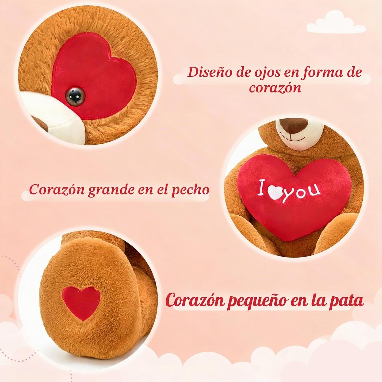 Tezituor Oso de peluche grande de 47 pulgadas con corazón rojo, ado...