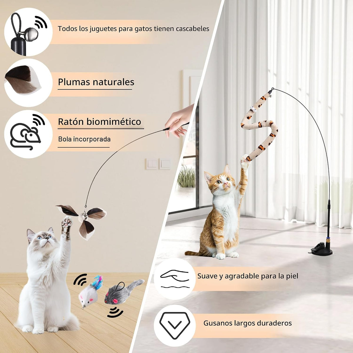 Soarer Juguetes de plumas interactivos para gatos 4 en 1, 12 piezas...