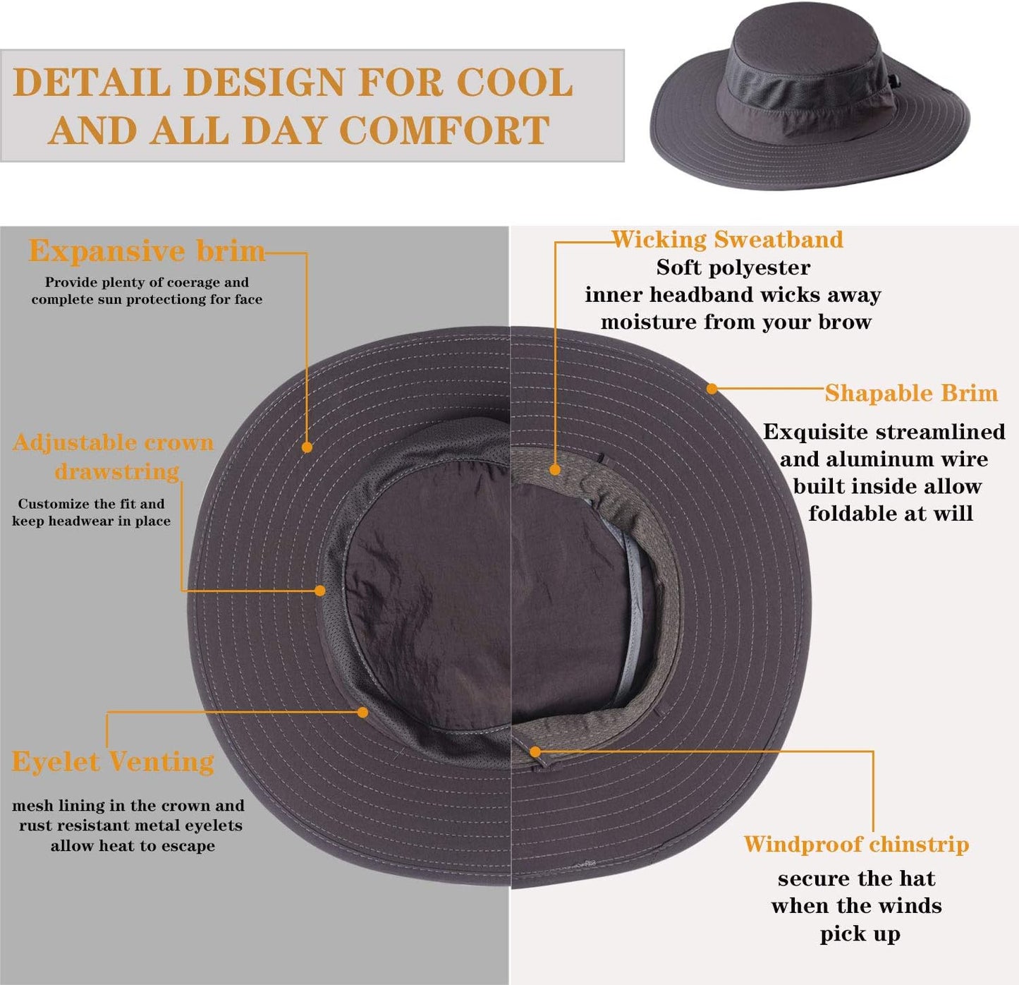 Sombrero de pesca, gorra para el sol con protección solar UPF 50+ y...