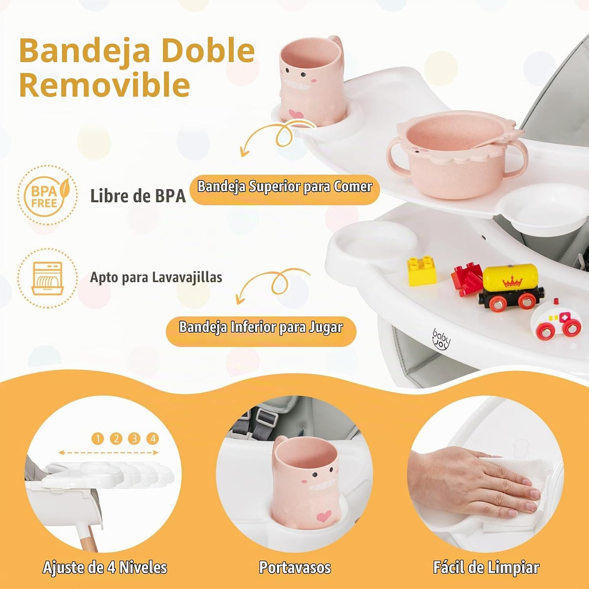 BABY JOY Silla alta para bebé, silla alta de madera para bebés y ni...