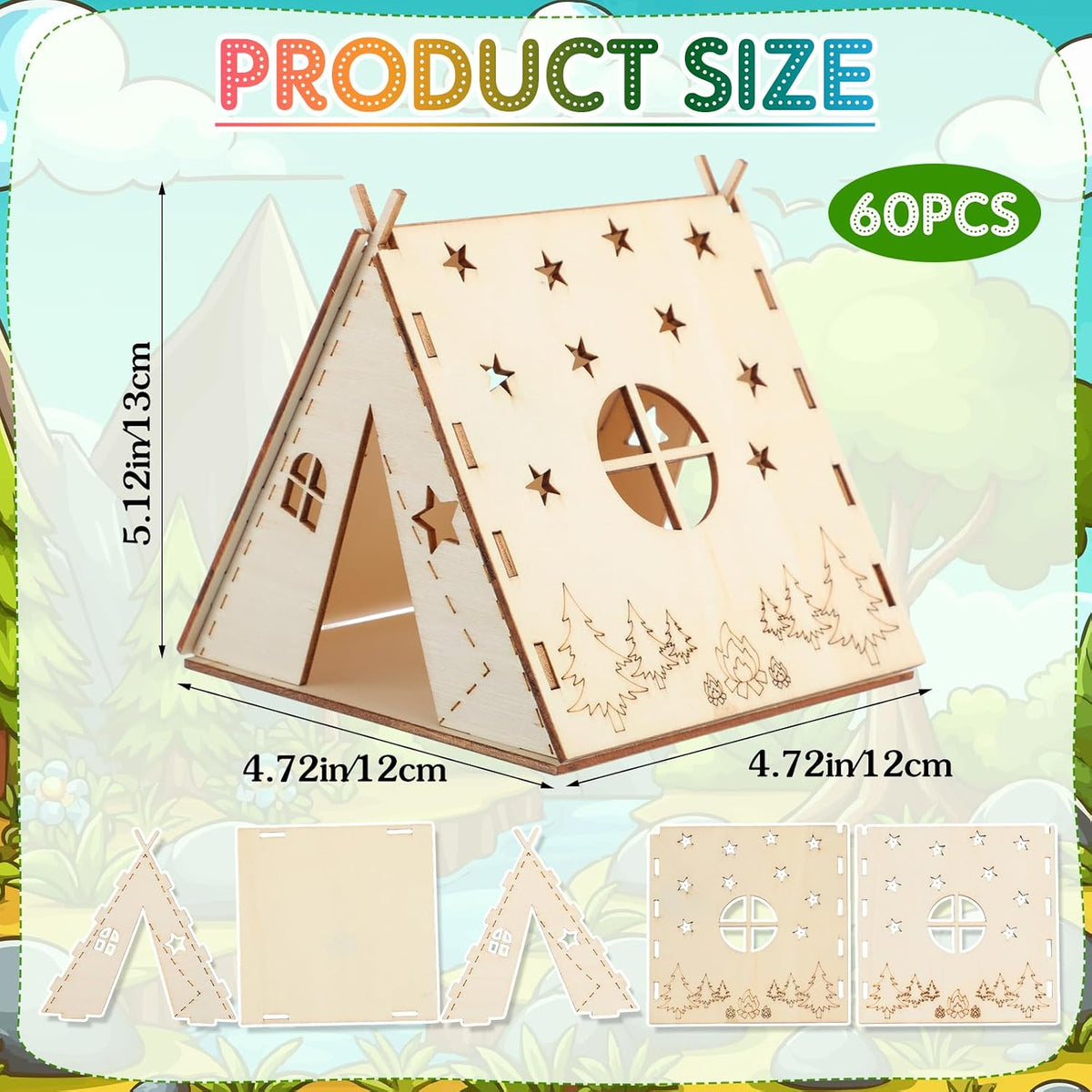 DoubleFill 60 piezas de tienda de campaña de pintura de madera para...