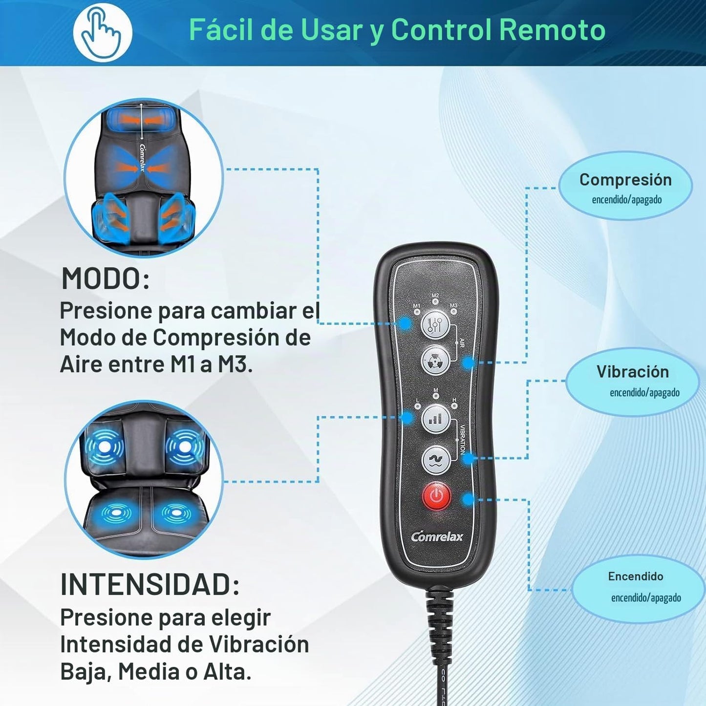 comrelax Cojín de masaje de espalda con compresa, asiento de vibrac...