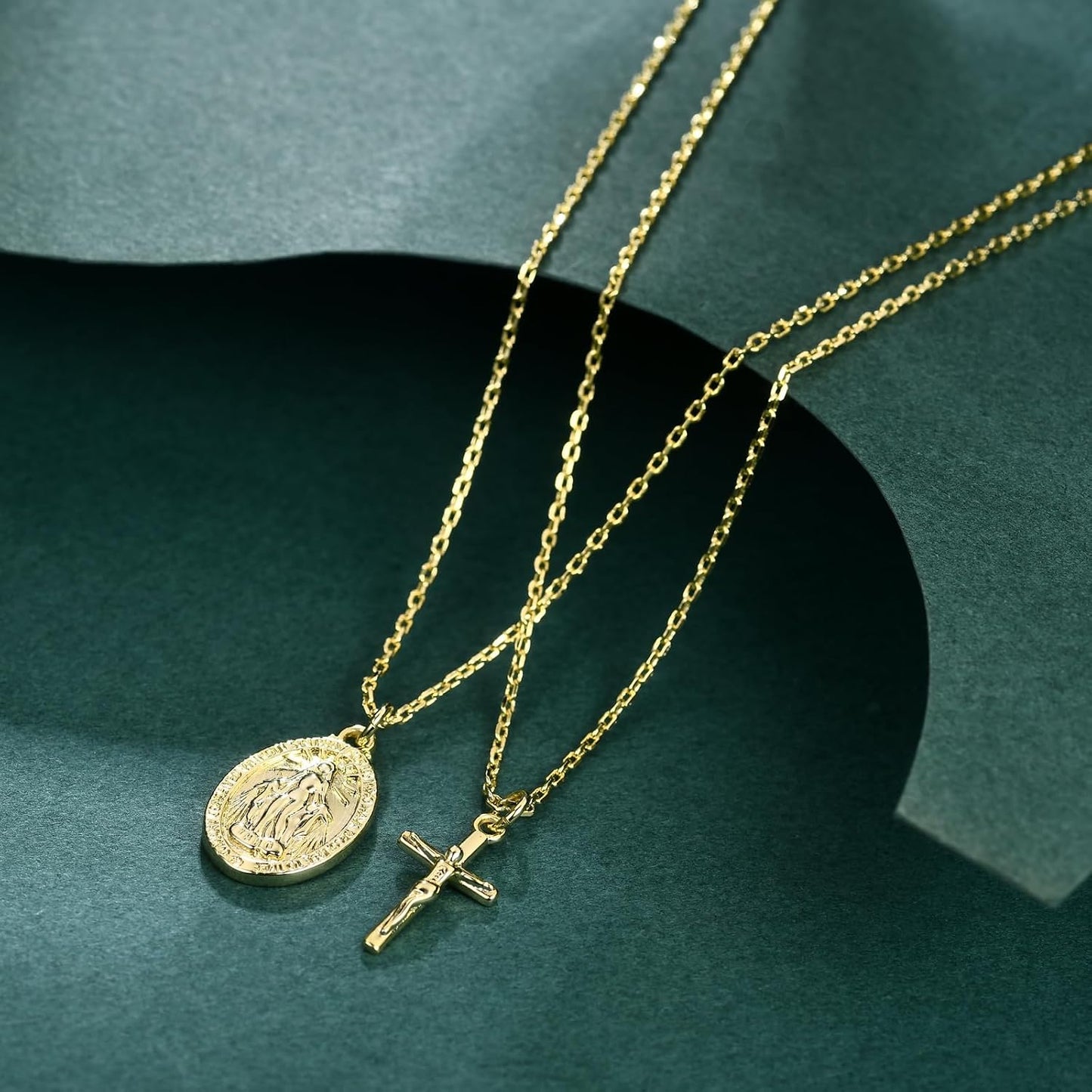Collares de cruz de oro AllenCOCO para mujer, collares con crucifij...