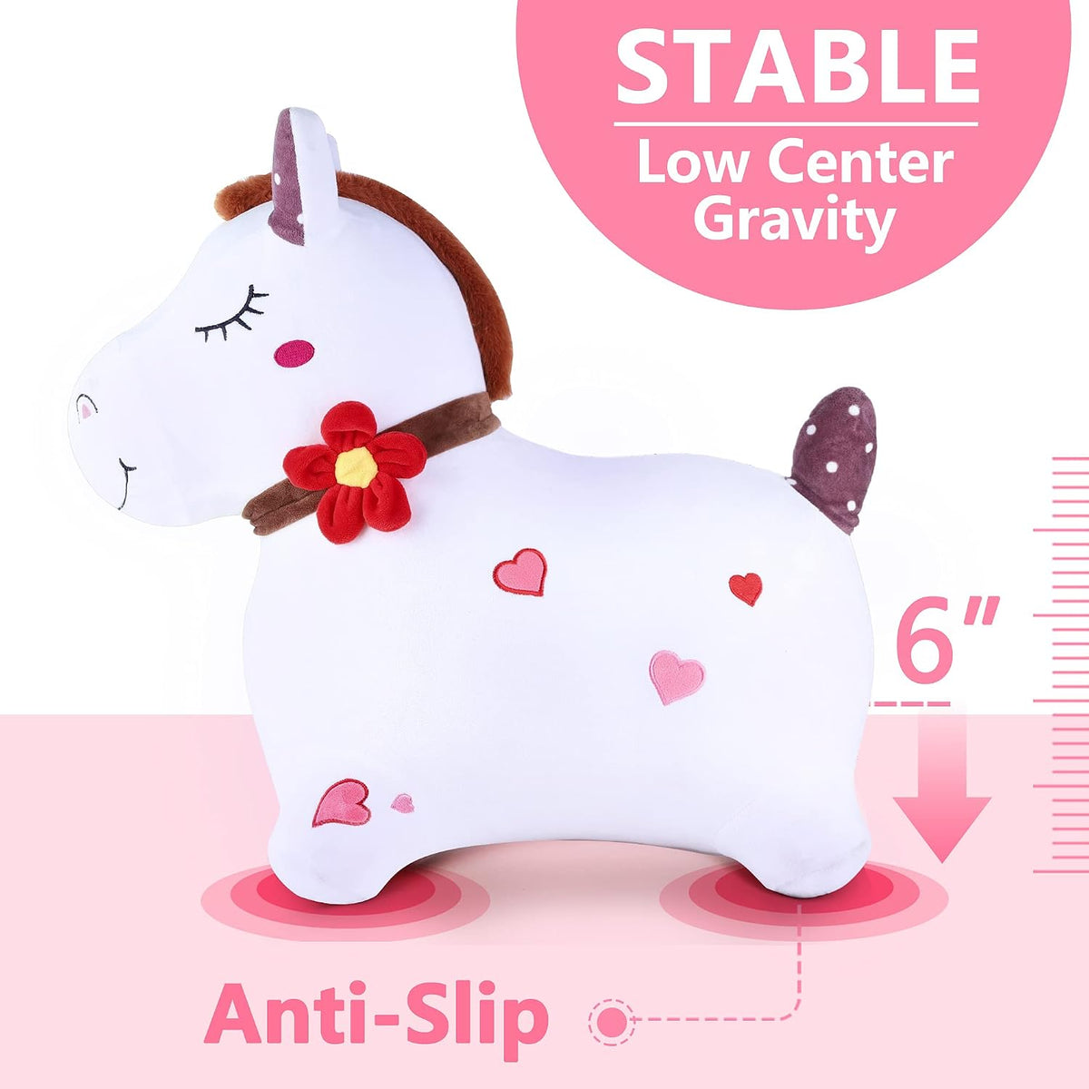 iPlay, iLearn Bouncy Pals - Caballo para saltar blanco inflable con...