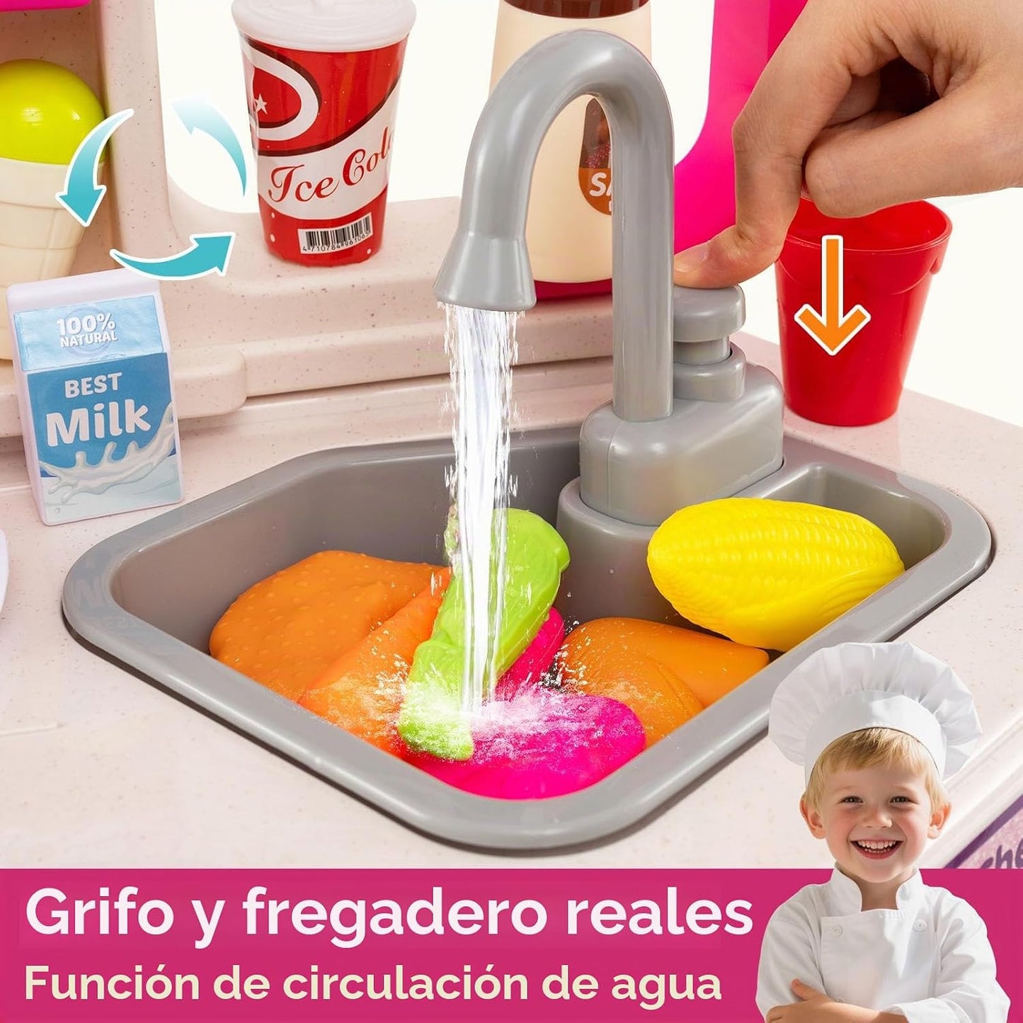 HONEY JOY Juego de cocina esquinera para niños, cocina de plástico...