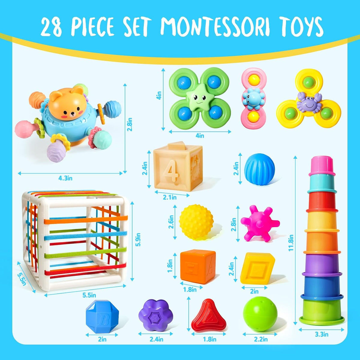 Juguetes Montessori para bebés de 0-3-6-12 meses, juguetes 6 en 1 p...