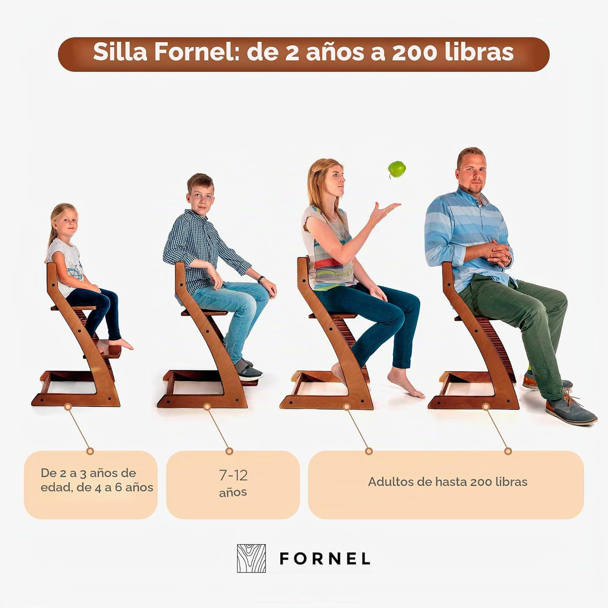 Fornel Silla alta de madera para bebés y niños pequeños, altura aju...