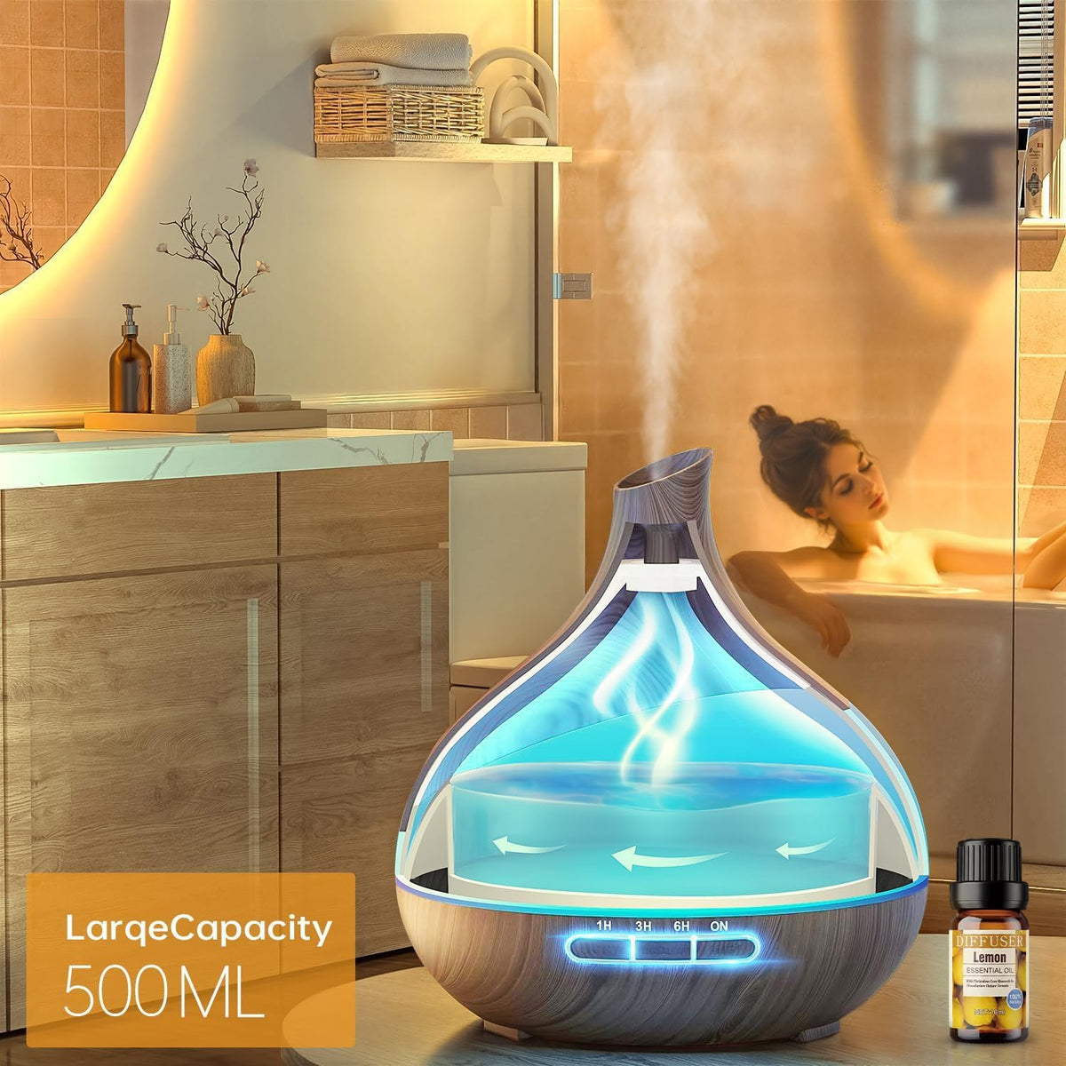 HJTHJT Difusor de aceite esencial de 16.9 fl oz para el hogar: LED...
