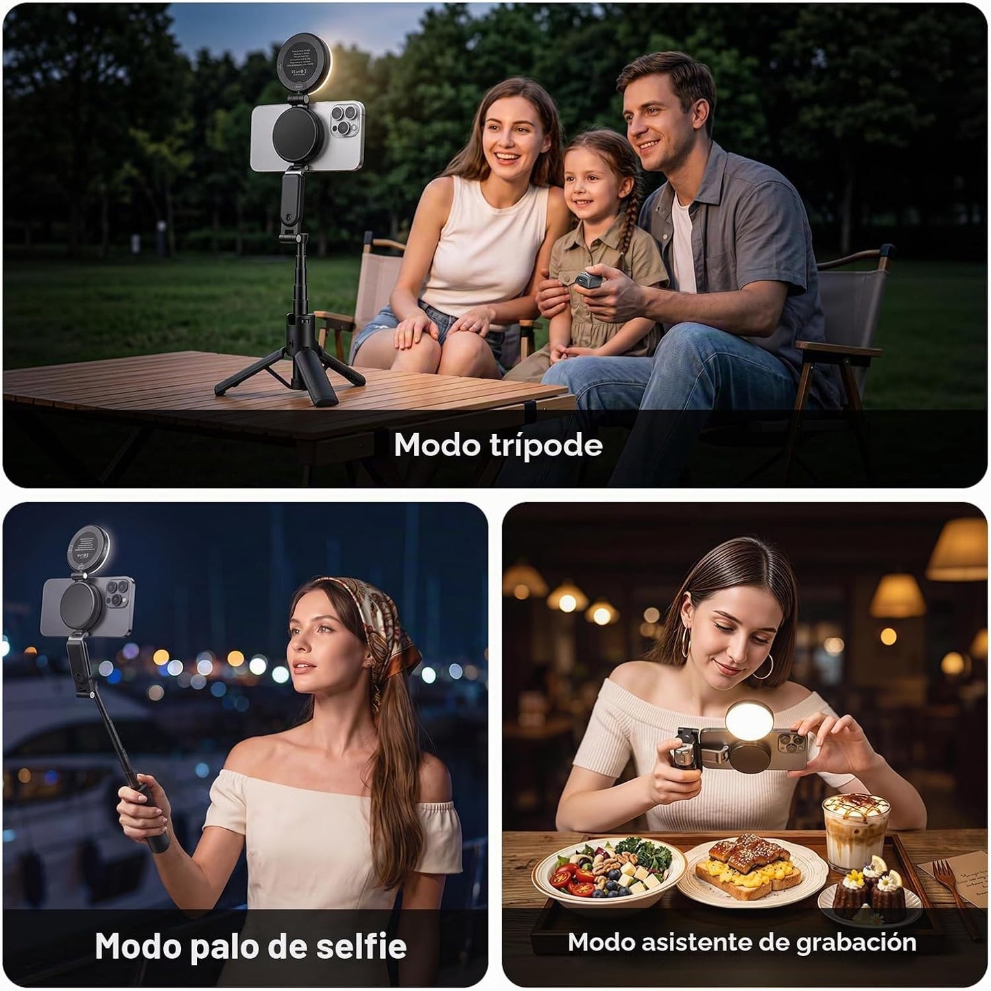 AMAZEAR Agarre para cámara de teléfono con trípode para selfie, acc...