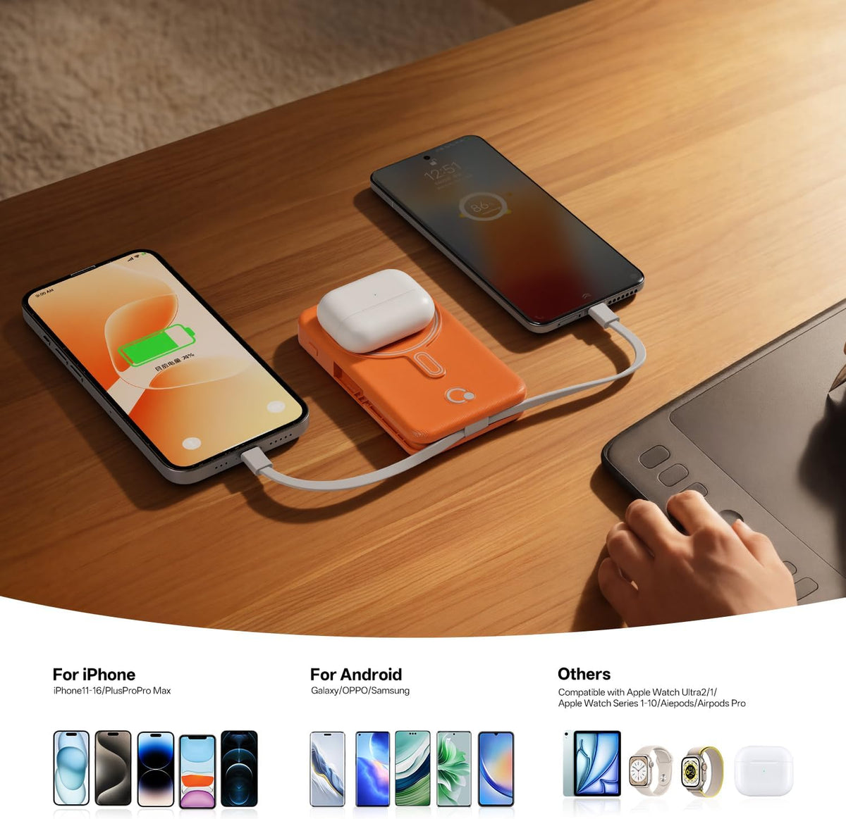 Q Cargador portátil inalámbrico magnético de 10,000 mAh, batería ex...