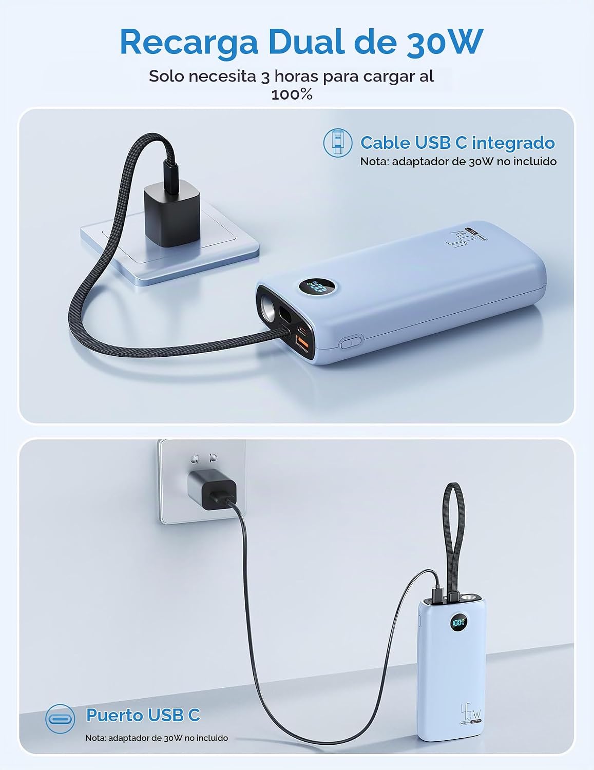 DIAMUAR Cargador portátil 20000mAh 45W, construido en cable USB C,...