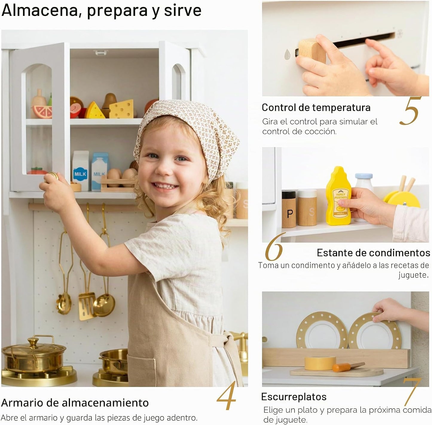 Cocina de juego de madera para niños con almacenamiento adicional y...