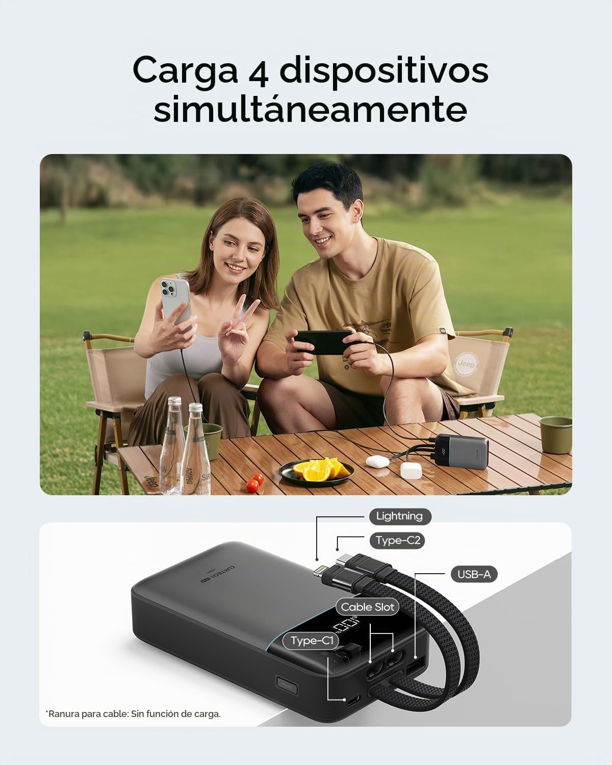 CUKTECH Banco de energía de 20,000 mAh, cables Lightning USB-C y MF...