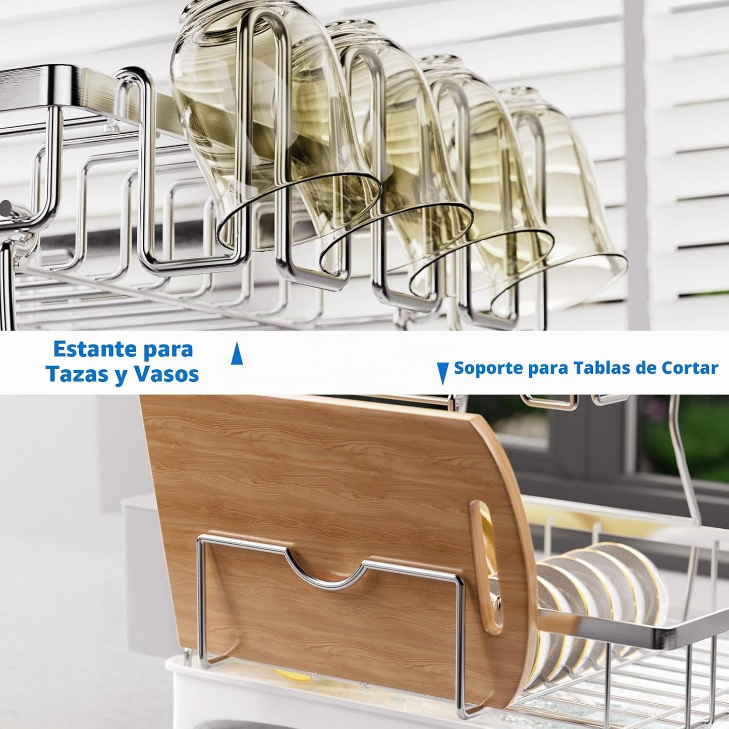 Godboat - Escurridor de platos de 2 niveles, acero inoxidable 304,...