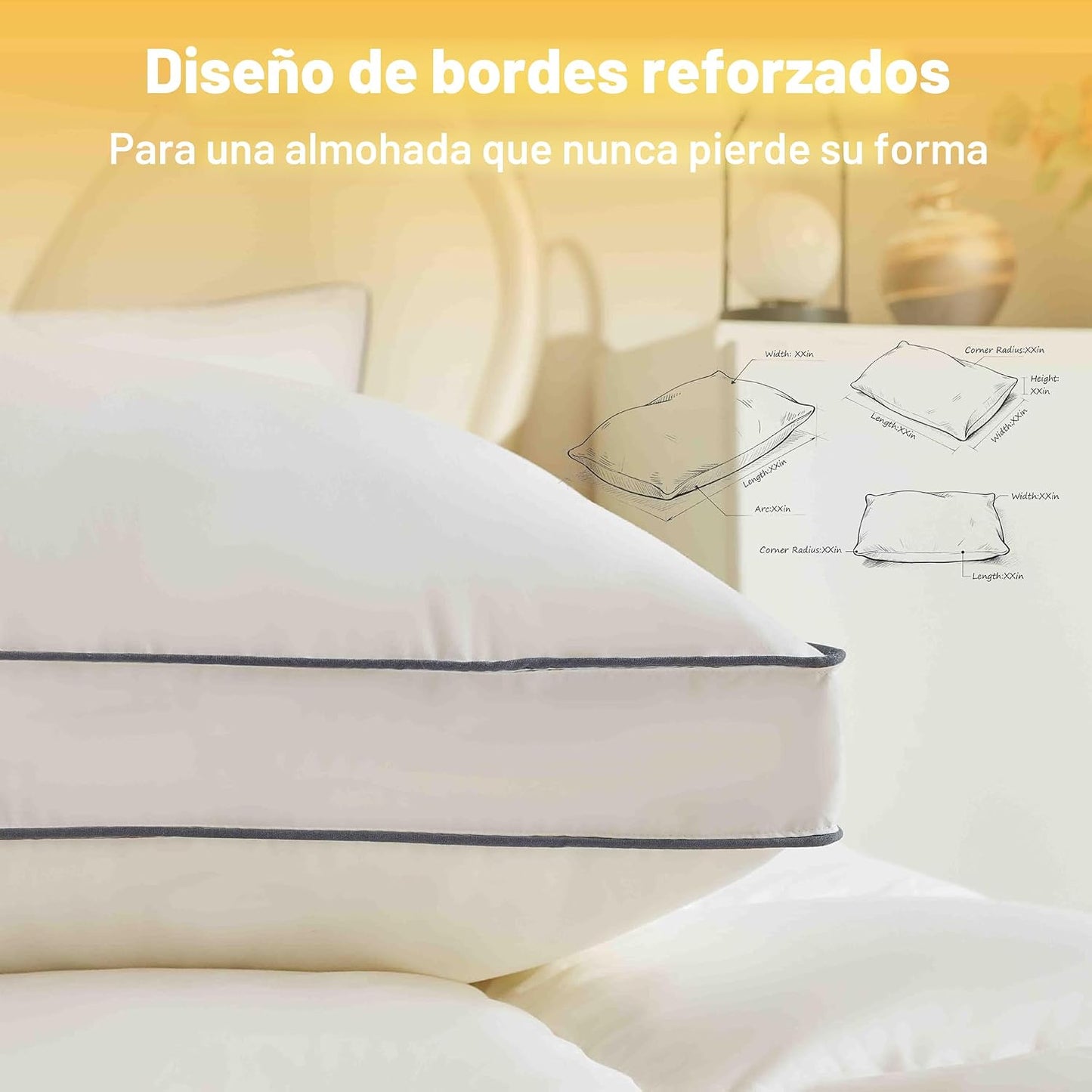 Almohadas de fibra de plumón de ganso, almohadas con fuelle tamaño...