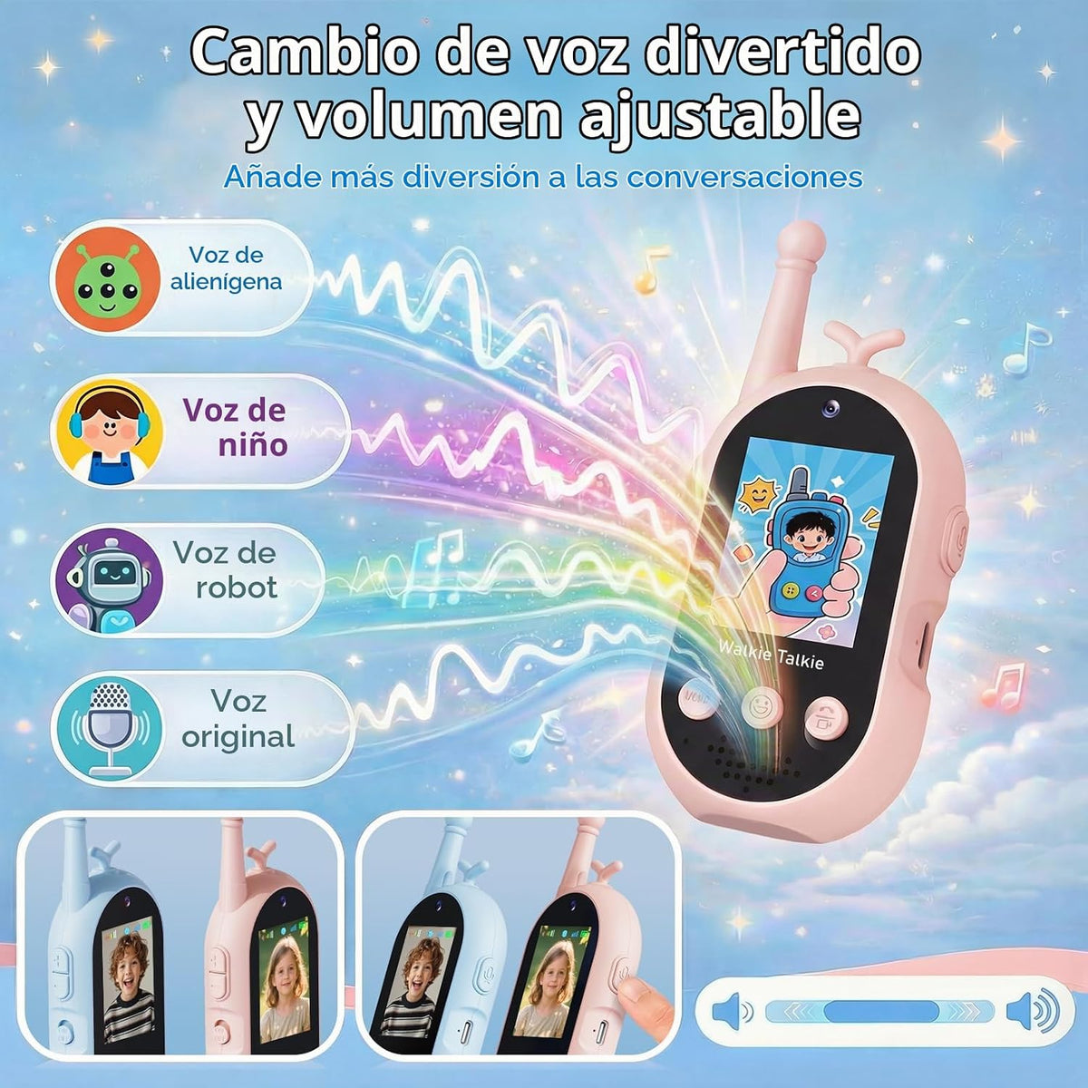 Walkie Talkies de video para niños, paquete de 2 recargables con pa...