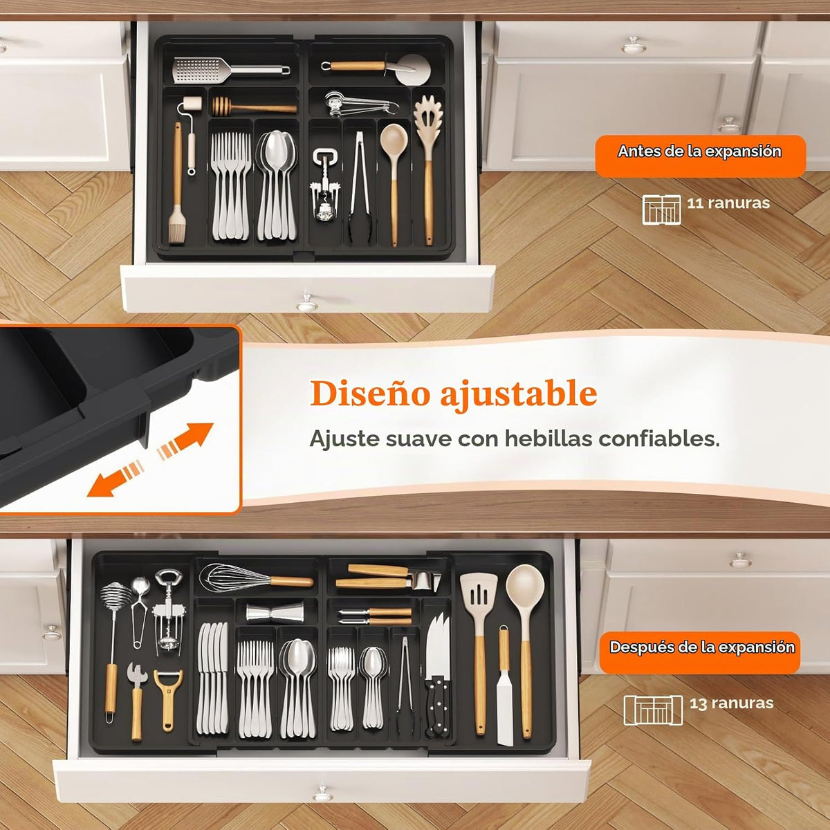 Lifewit Organizador grande de cubiertos para cajón, expandible de 2...