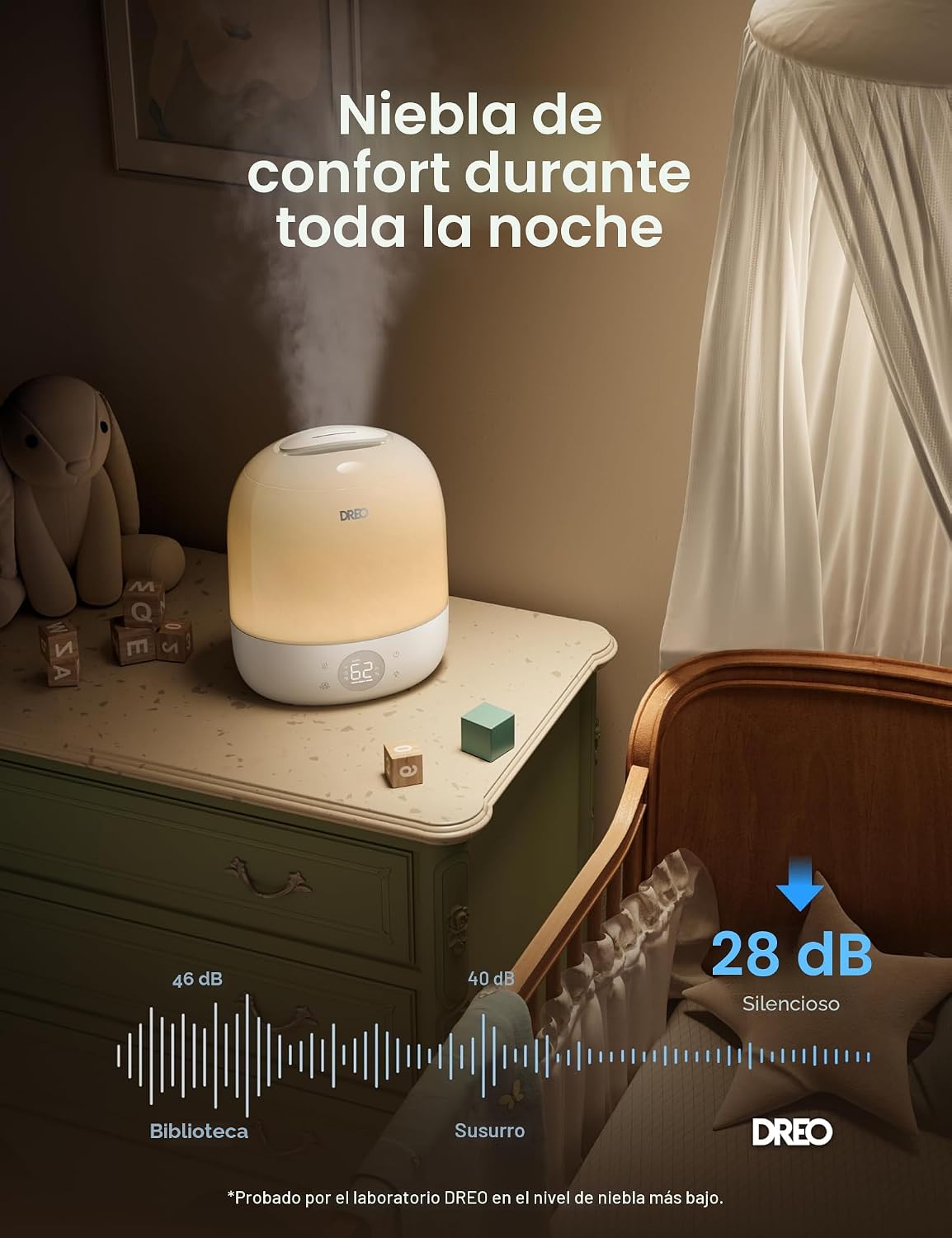 DREO Humidificadores inteligentes para dormitorio de bebé, 30H y 28...