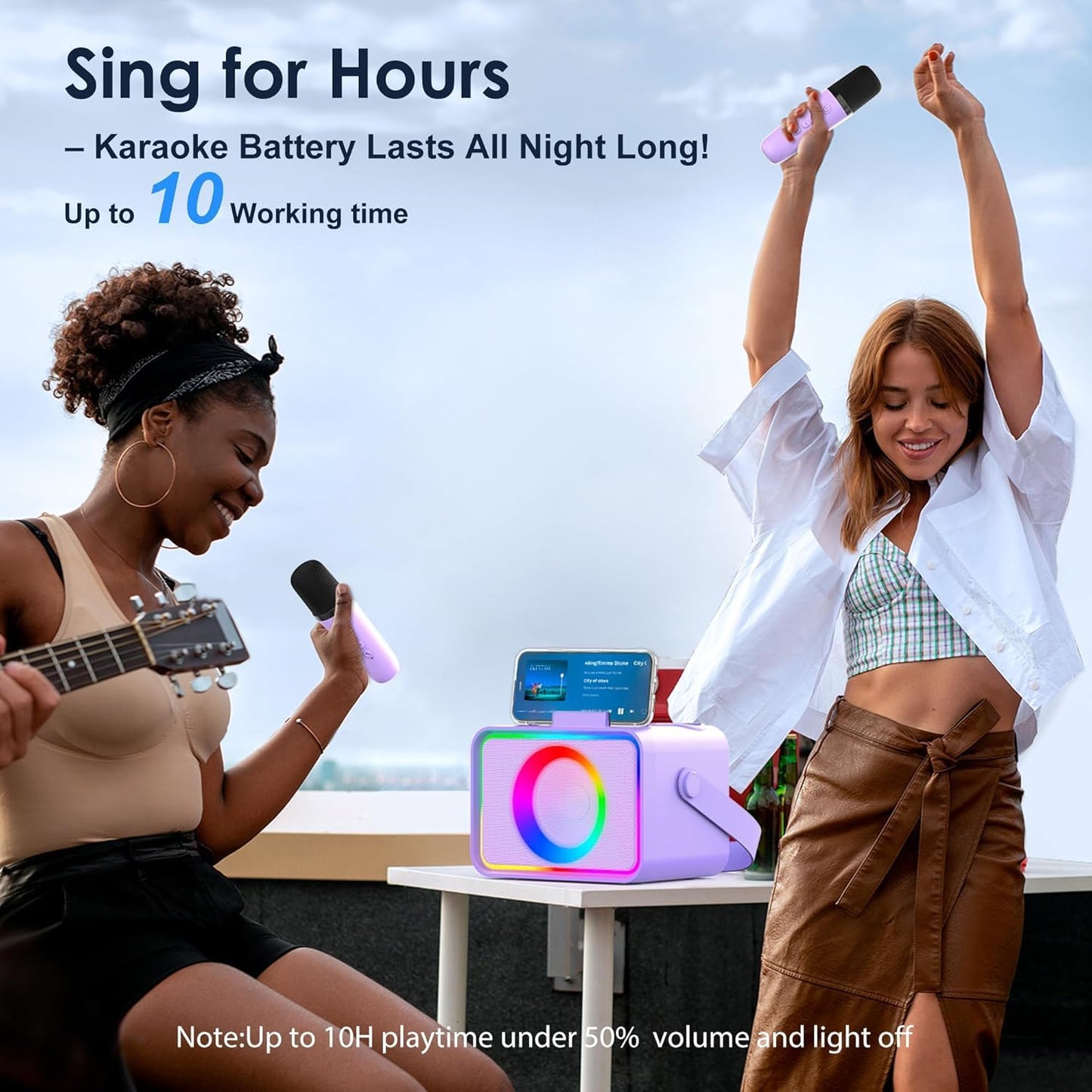Máquina de karaoke, altavoz Bluetooth portátil con 2 micrófonos ina...