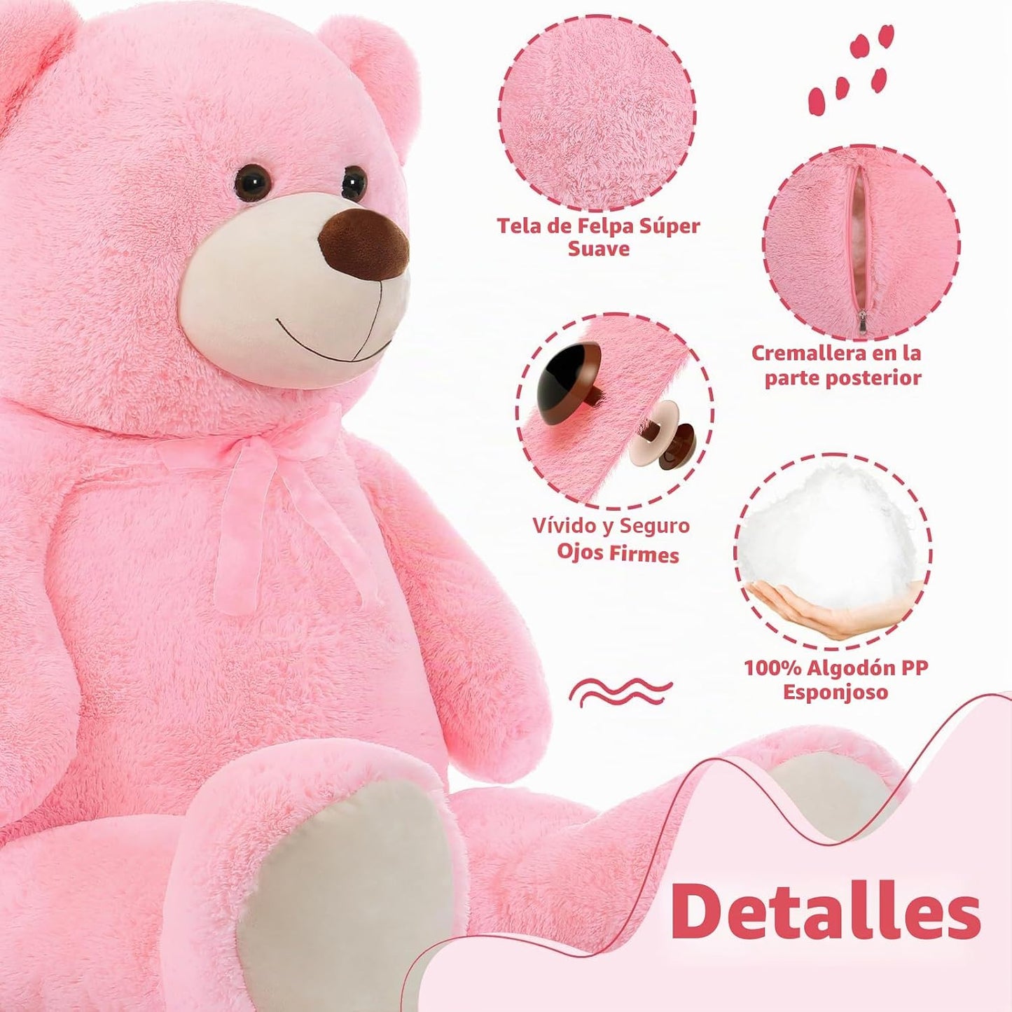 MorisMos Oso de Peluche Gigante Animal de Peluche 4 Pies, 51 pulgad...