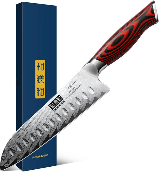 HOSHANHO Cuchillo Santoku de Damasco, cuchillo de cocina japonés pr...
