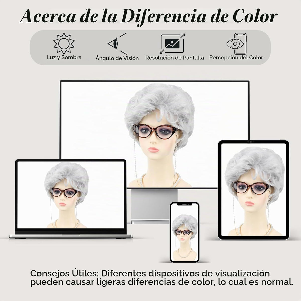PUREHAIR Peluca de disfraz de anciana blanca para mujer con gafas,...