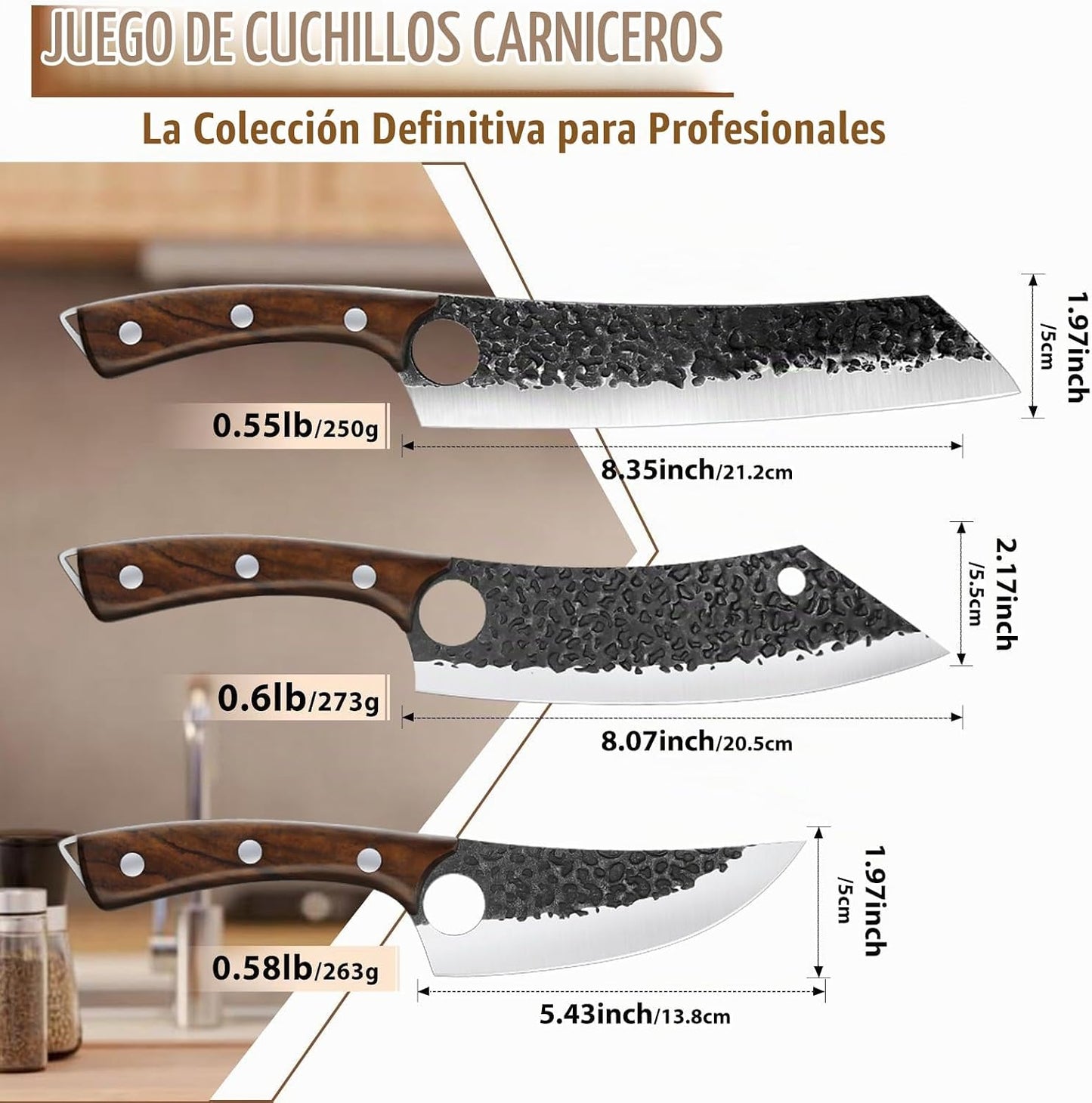 Purple Dragon Juego de 6 cuchillos de chef, acero de alto carbono f...