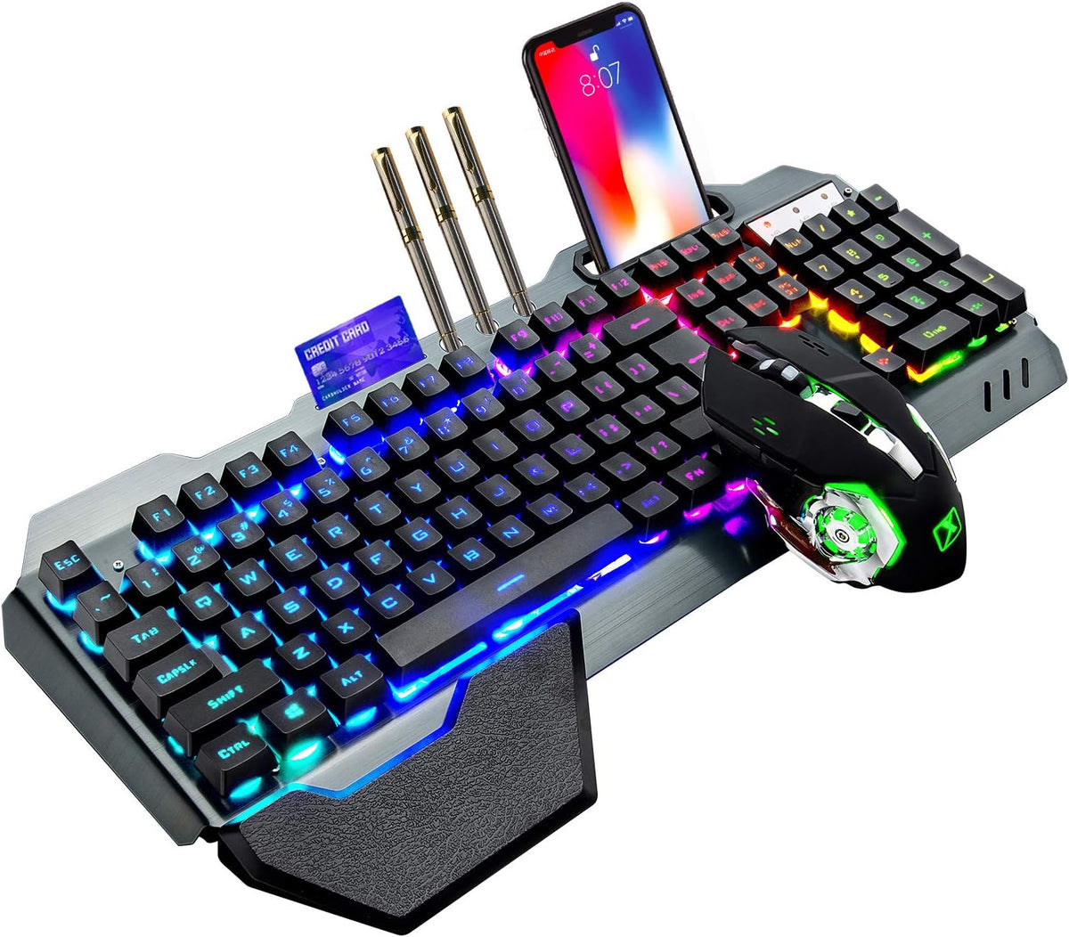 Teclado y ratón inalámbricos para juegos, teclado recargable con re...
