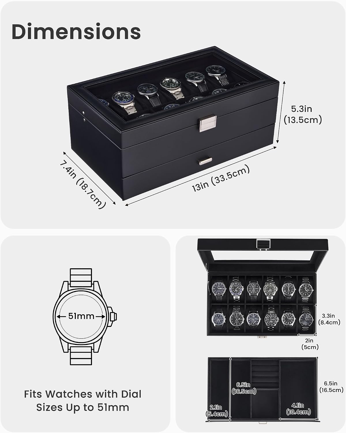 Lolalet Estuche para Reloj para Hombre, Joyero para Hombre con 12 R...