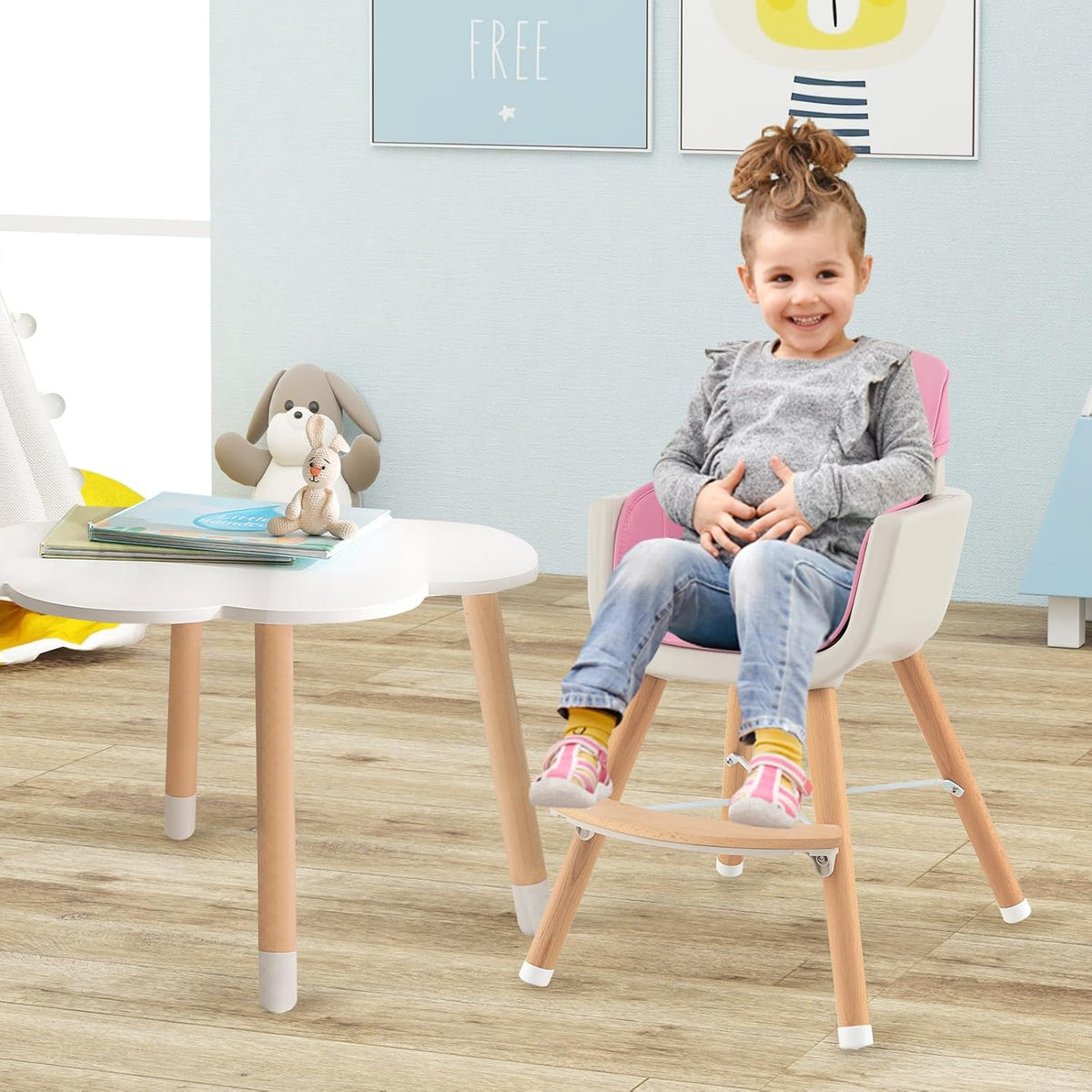 BABY JOY Trona convertible de bebé, 3 en 1, silla alta de madera\/a...