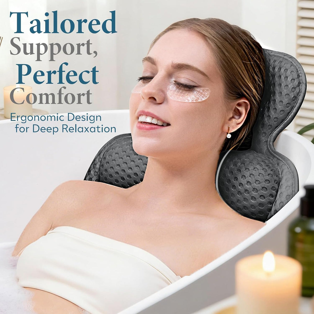 Almohadas de baño para bañera, cómodo cojín de bañera para cabeza y...
