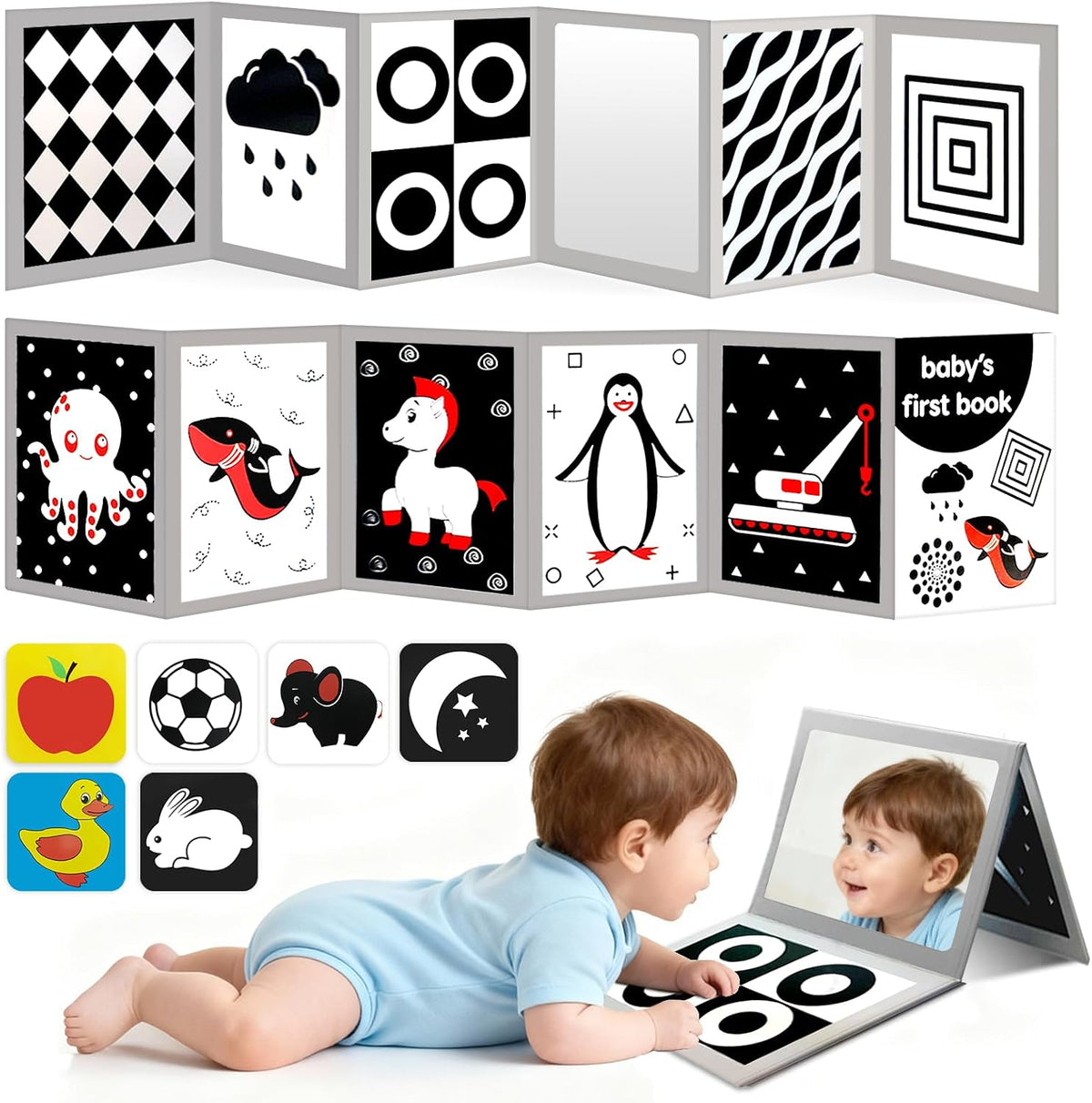 Tarjetas de memoria para bebés de alto contraste con libros de espe...