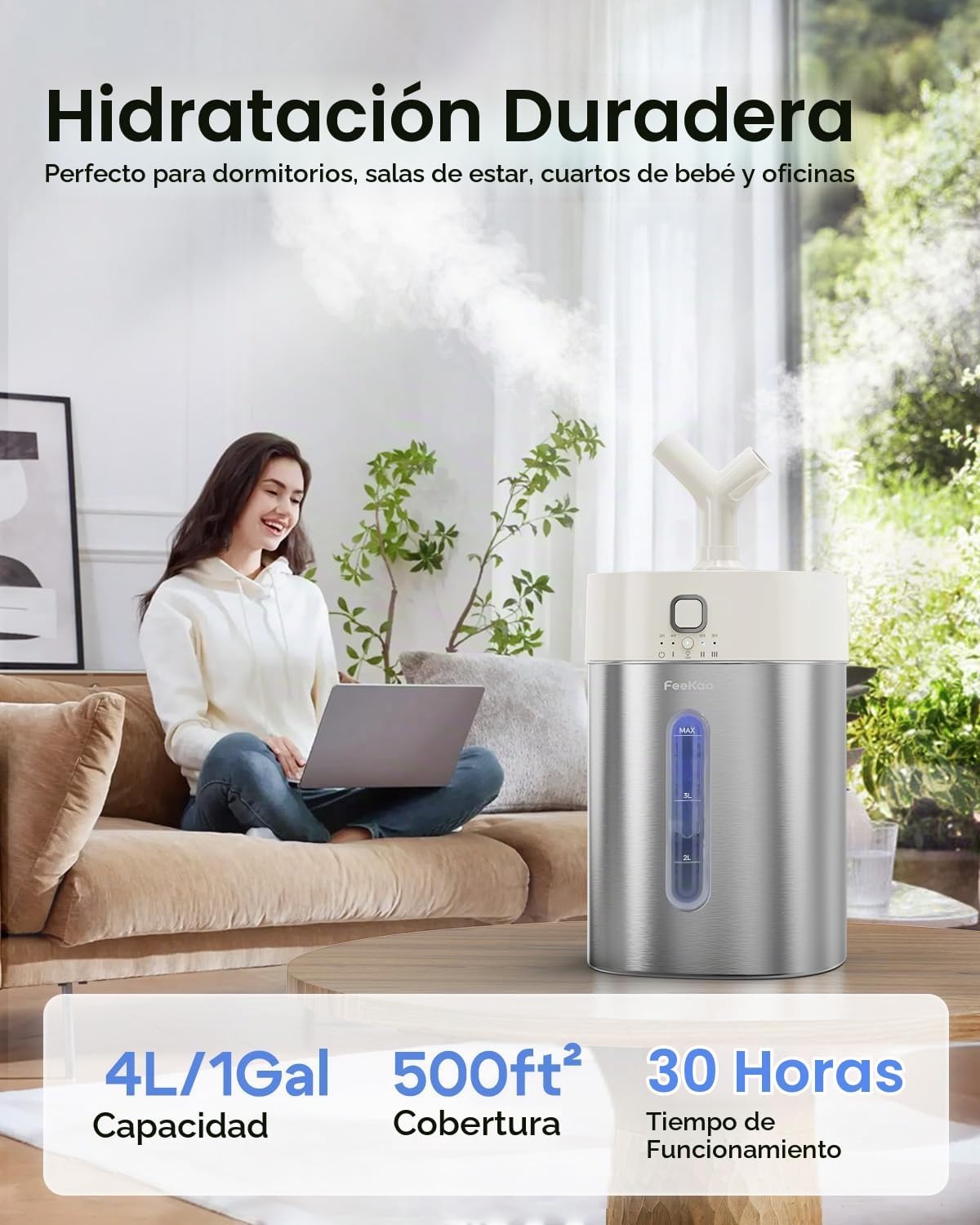 Feekaa Humidificador de Acero Inoxidable, Humidificador de Niebla F...
