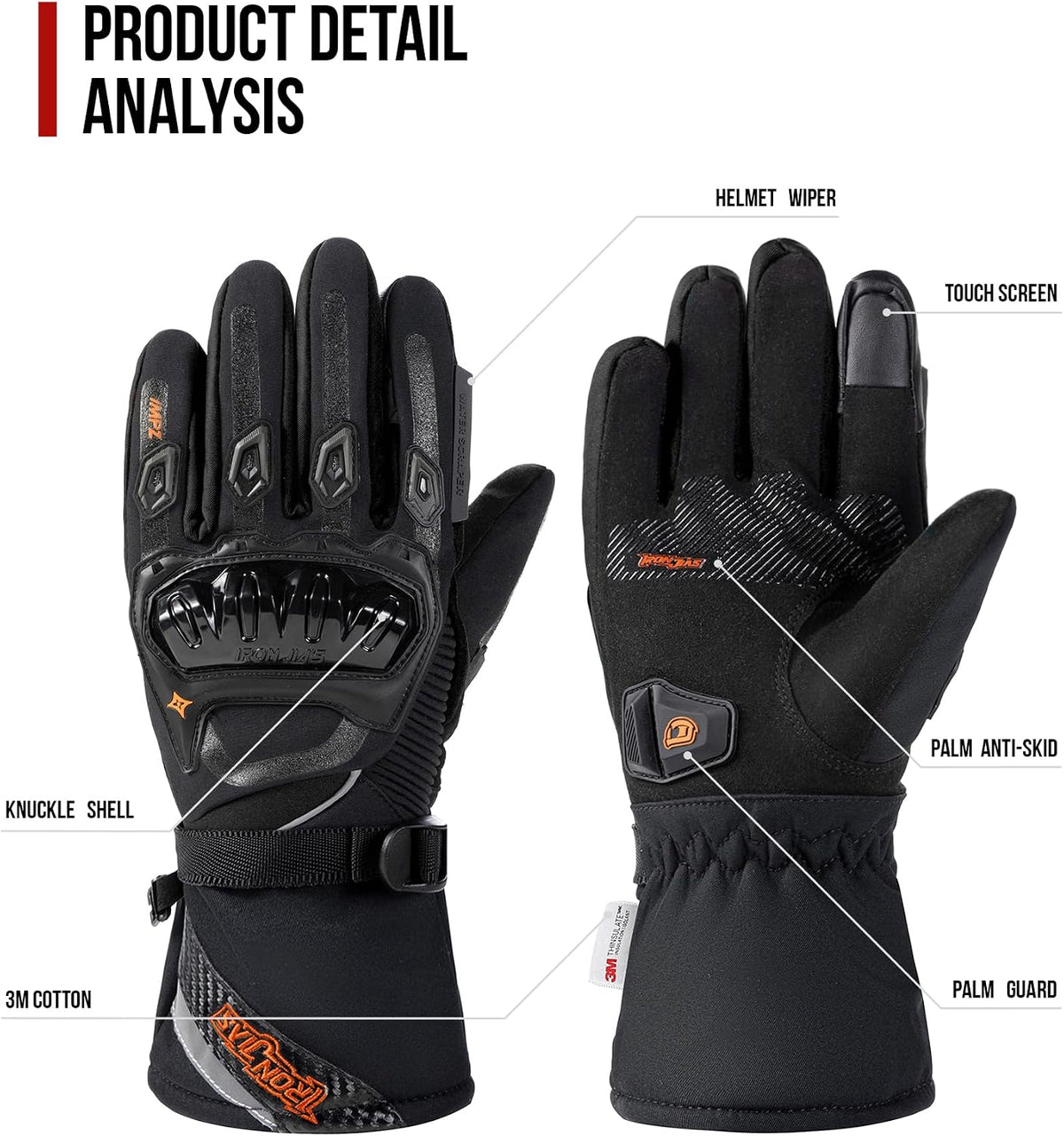 Guantes de moto de invierno cálido apto para pantalla táctil, imper...