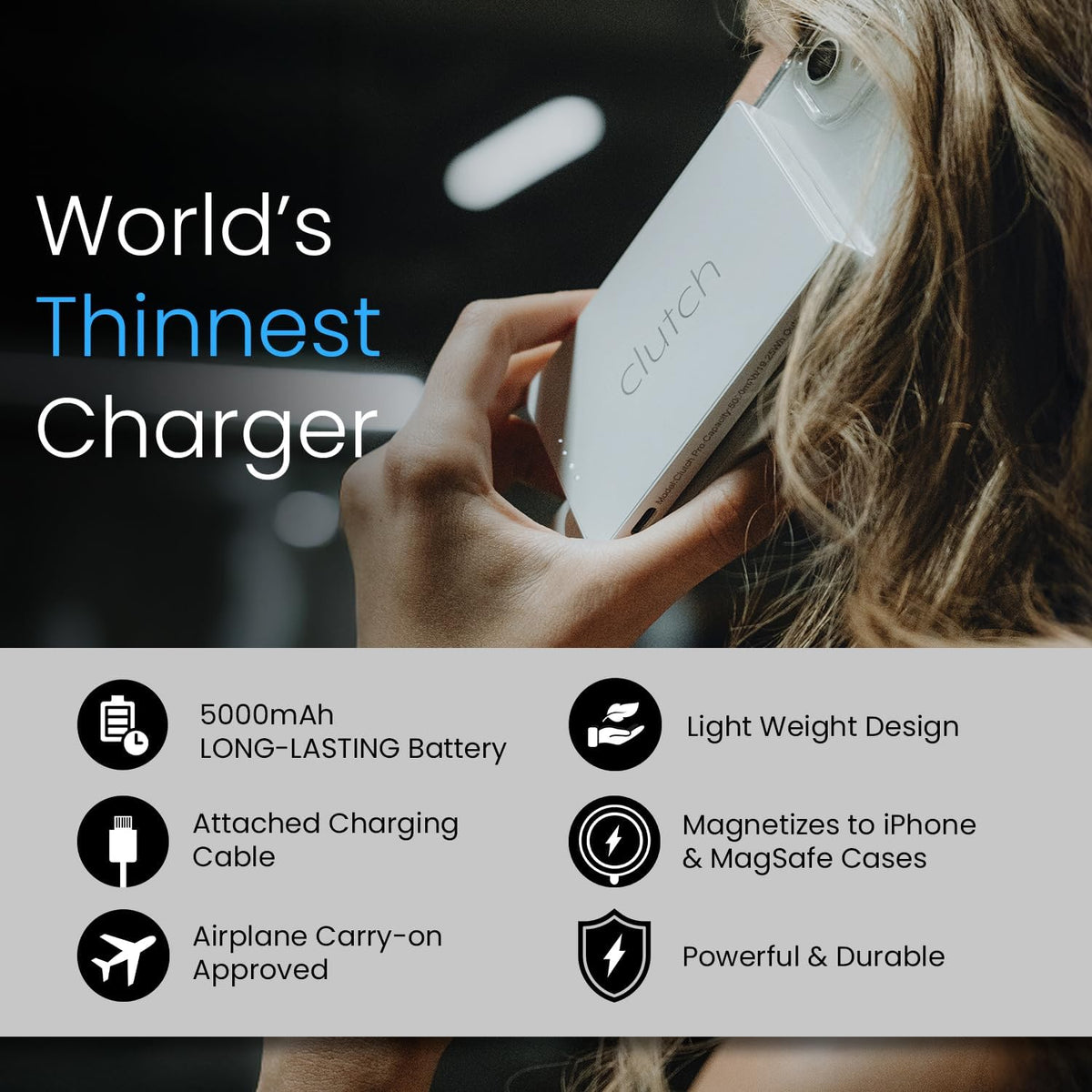 Clutch Cargador Portátil Pro para iPhone para Viajes 5000 mAH Aprob...