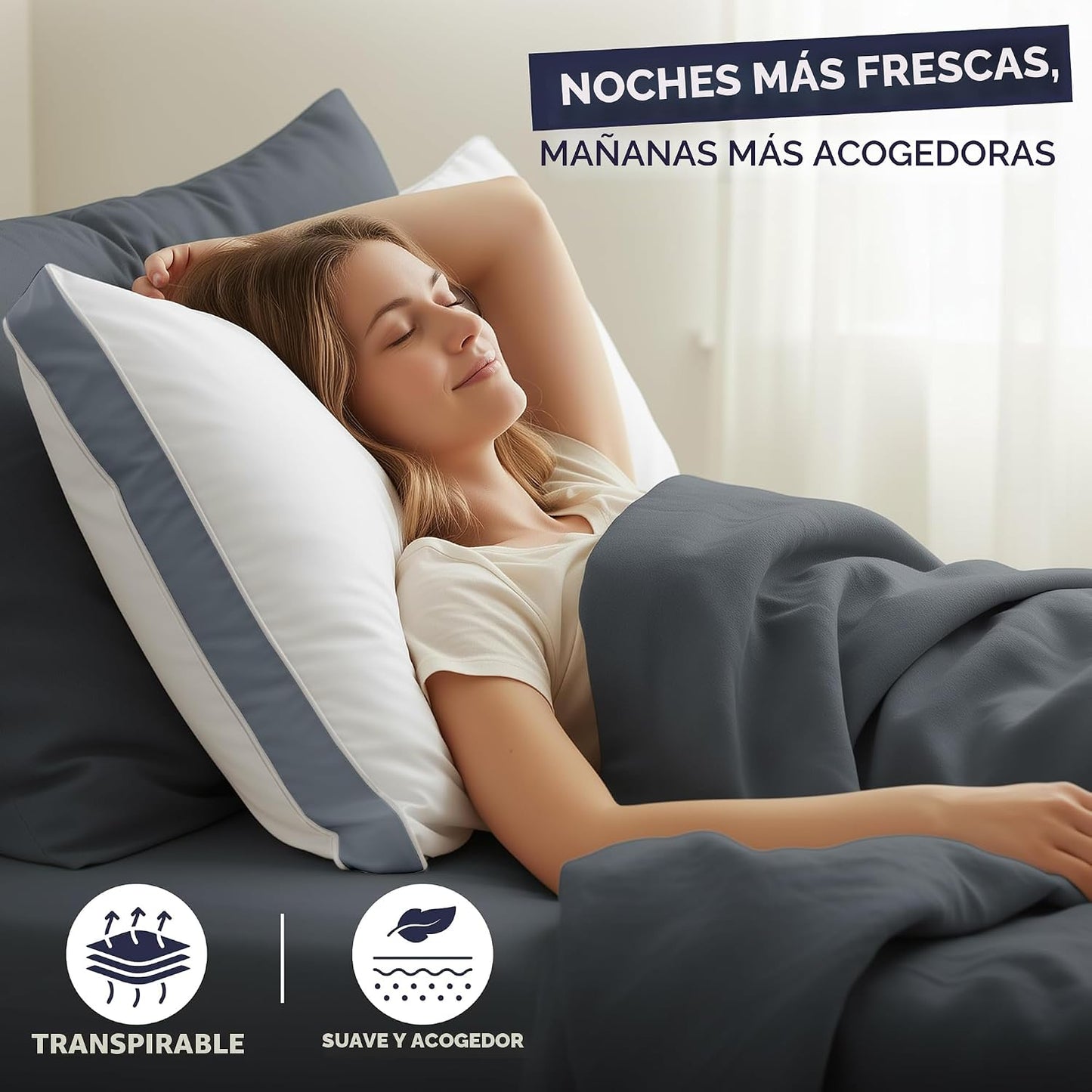 Utopia Bedding - Juego de 2 almohadas para dormir tamaño Queen (gri...