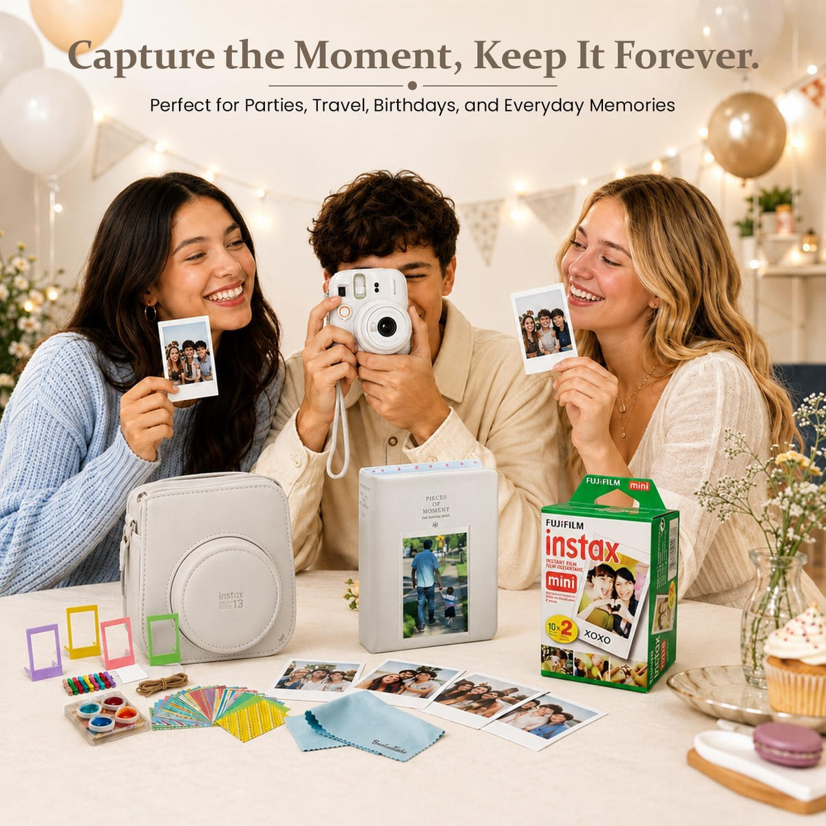 FUJIFILM Instax Mini 13 - Paquete de cámara instantánea blanca arci...